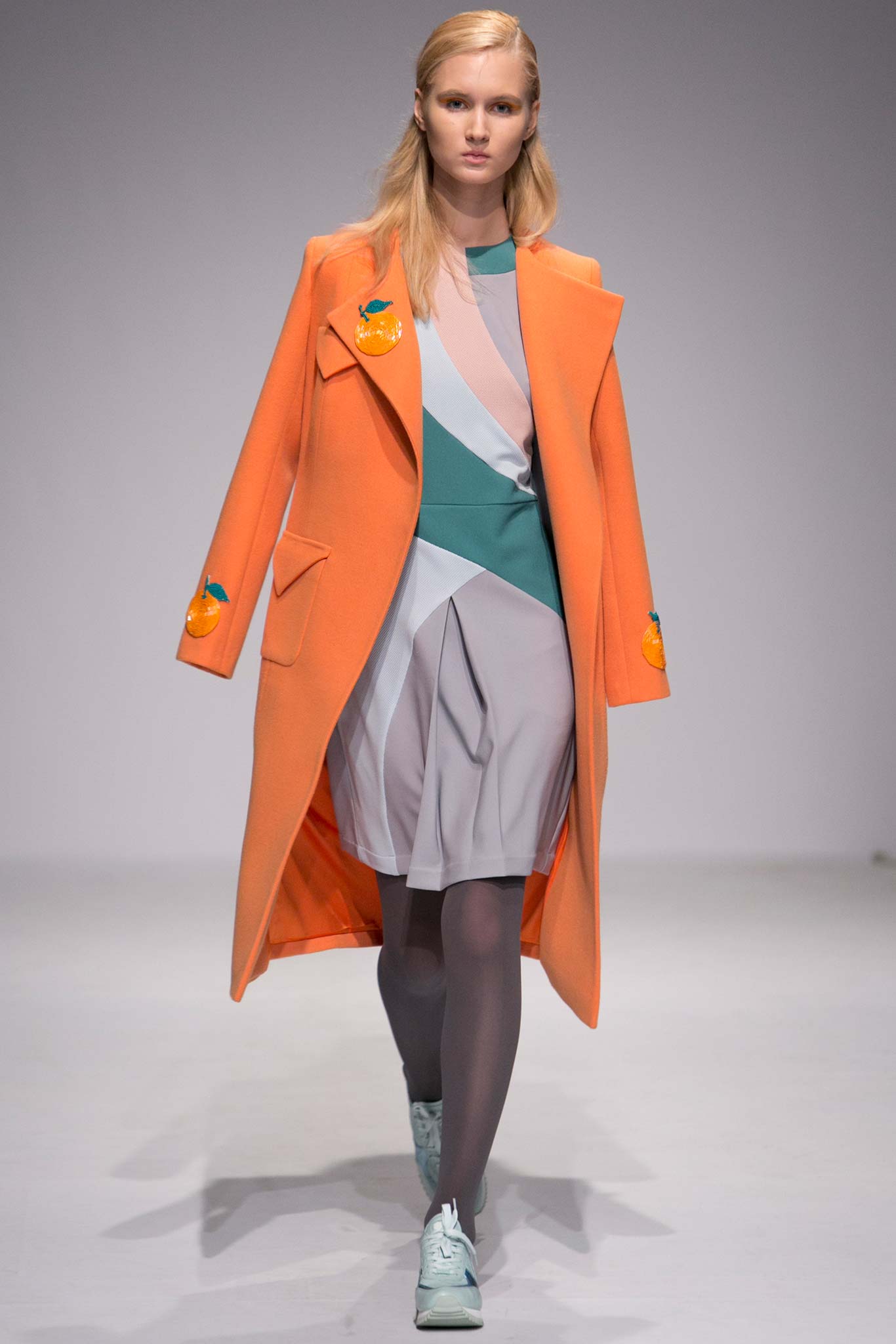 orange long-sleeve collared oversized buttoned coat