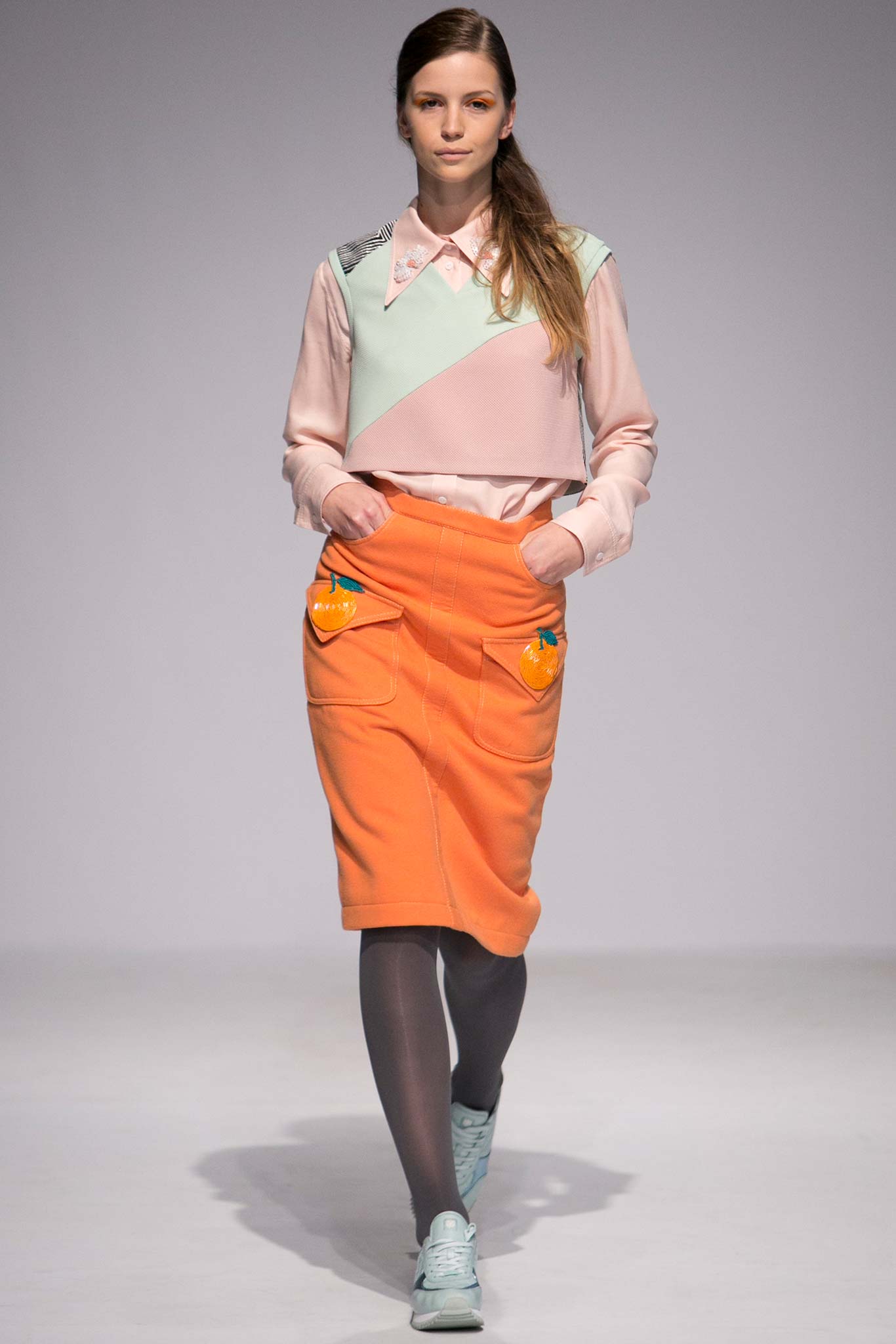 pink cotton long-sleeve collared fitted layered top