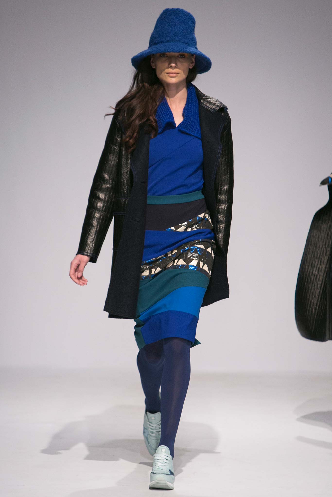 blue cotton fitted tiered skirt