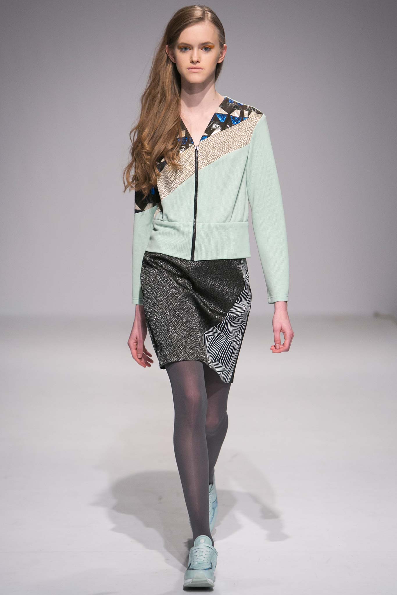 green cotton long-sleeve fitted zippered color-blocked jacket