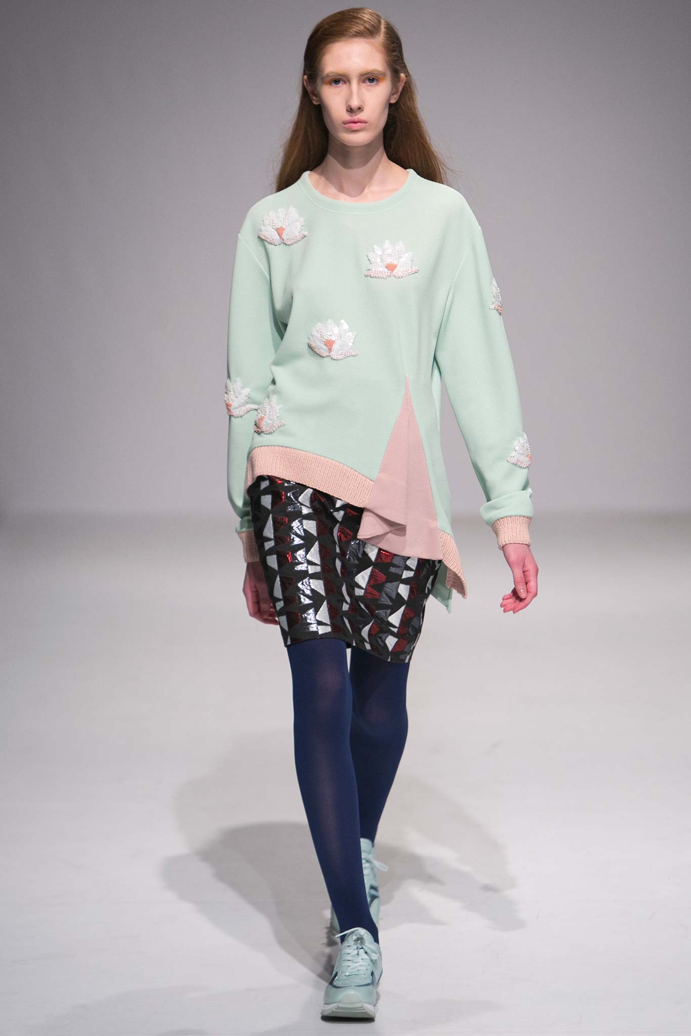 green long-sleeve asymmetric relaxed embroidered sweater
