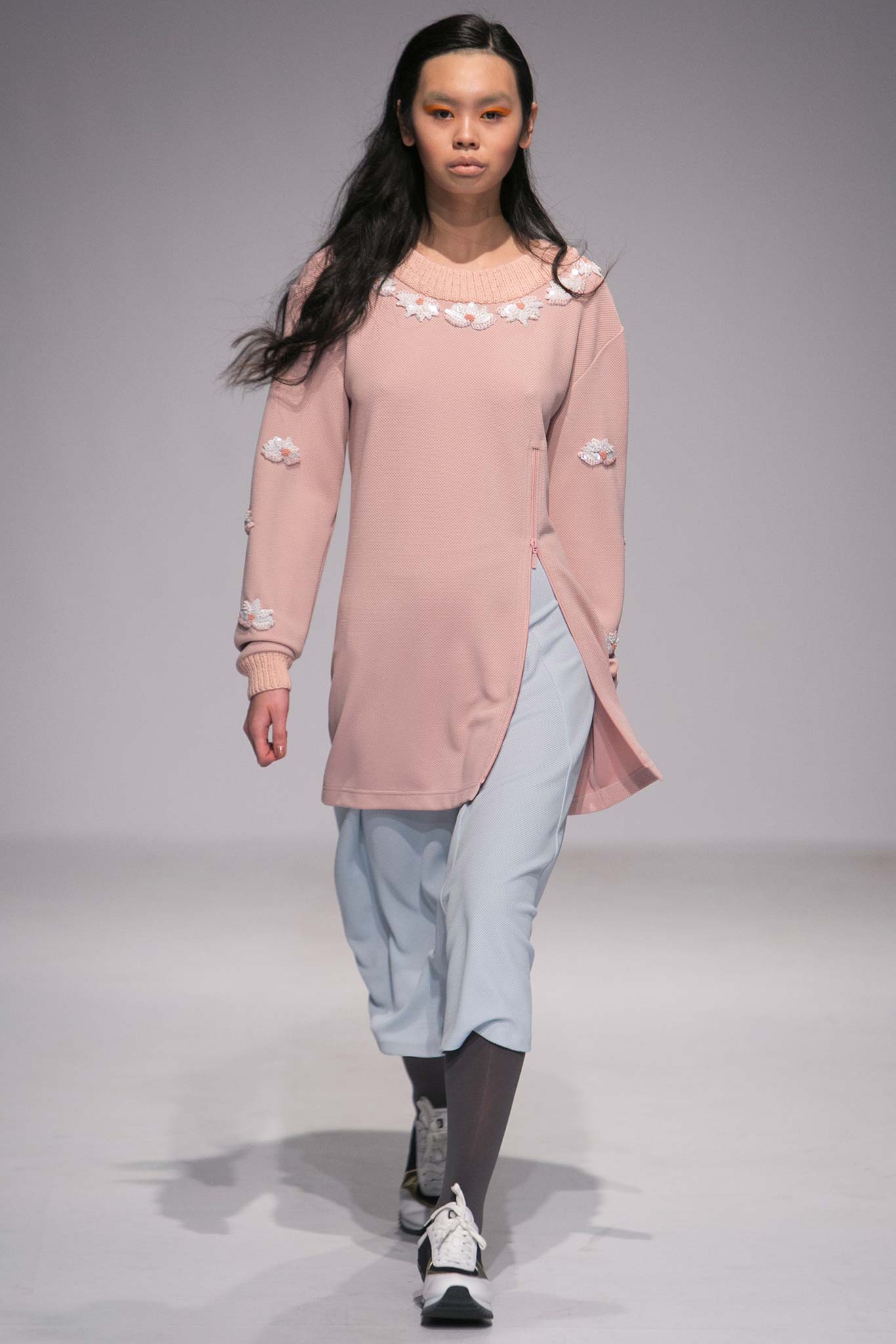 pink cotton long-sleeve high-neck relaxed embroidered top