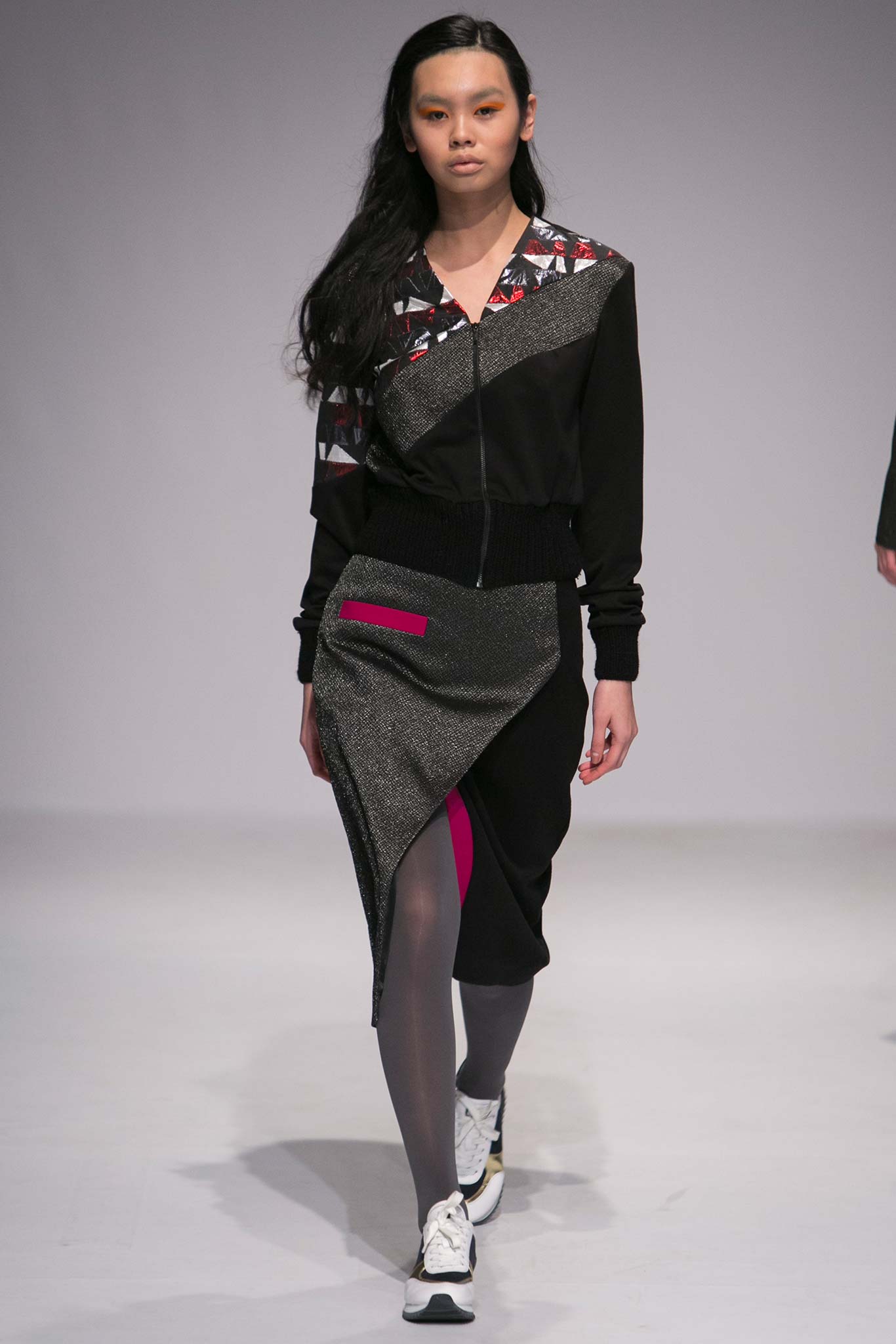 black fitted jacket and skirt