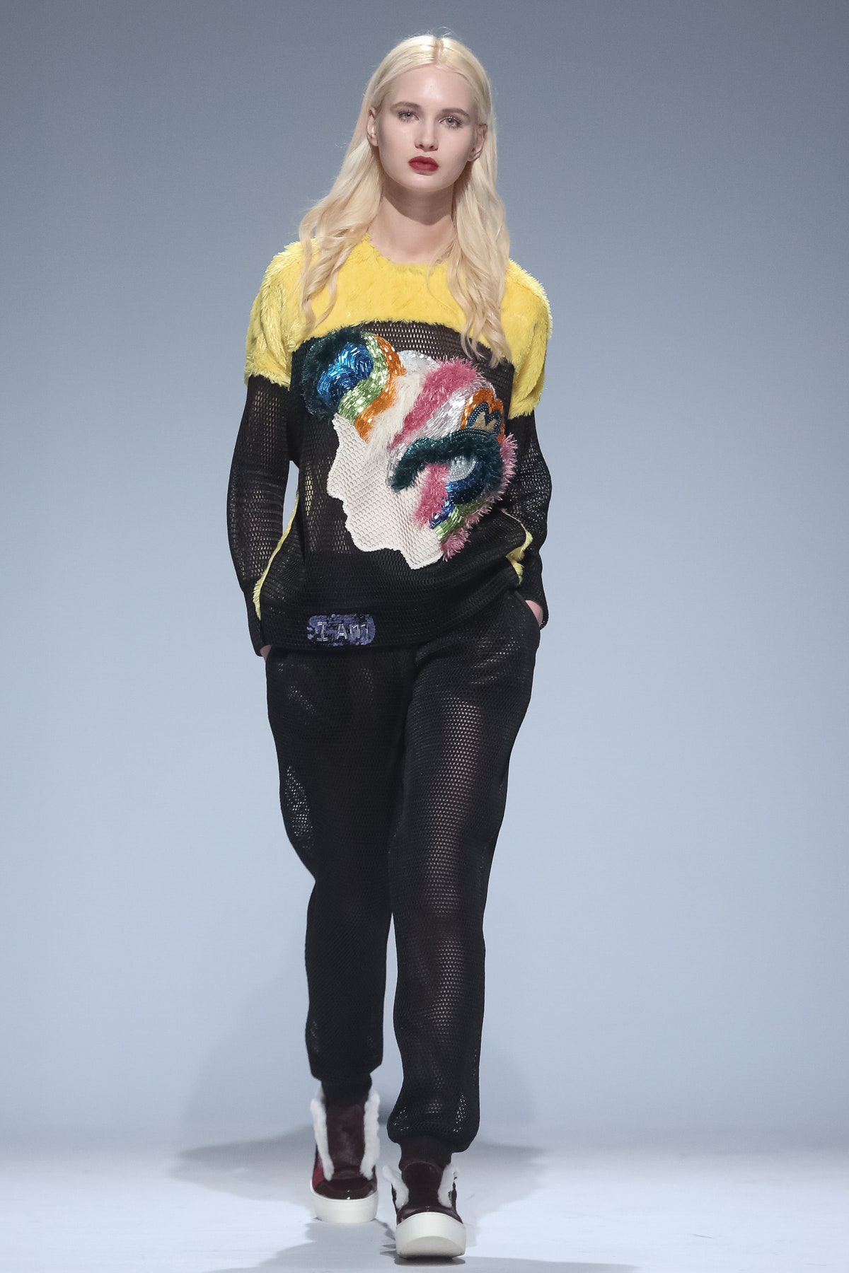 black mesh top and pants