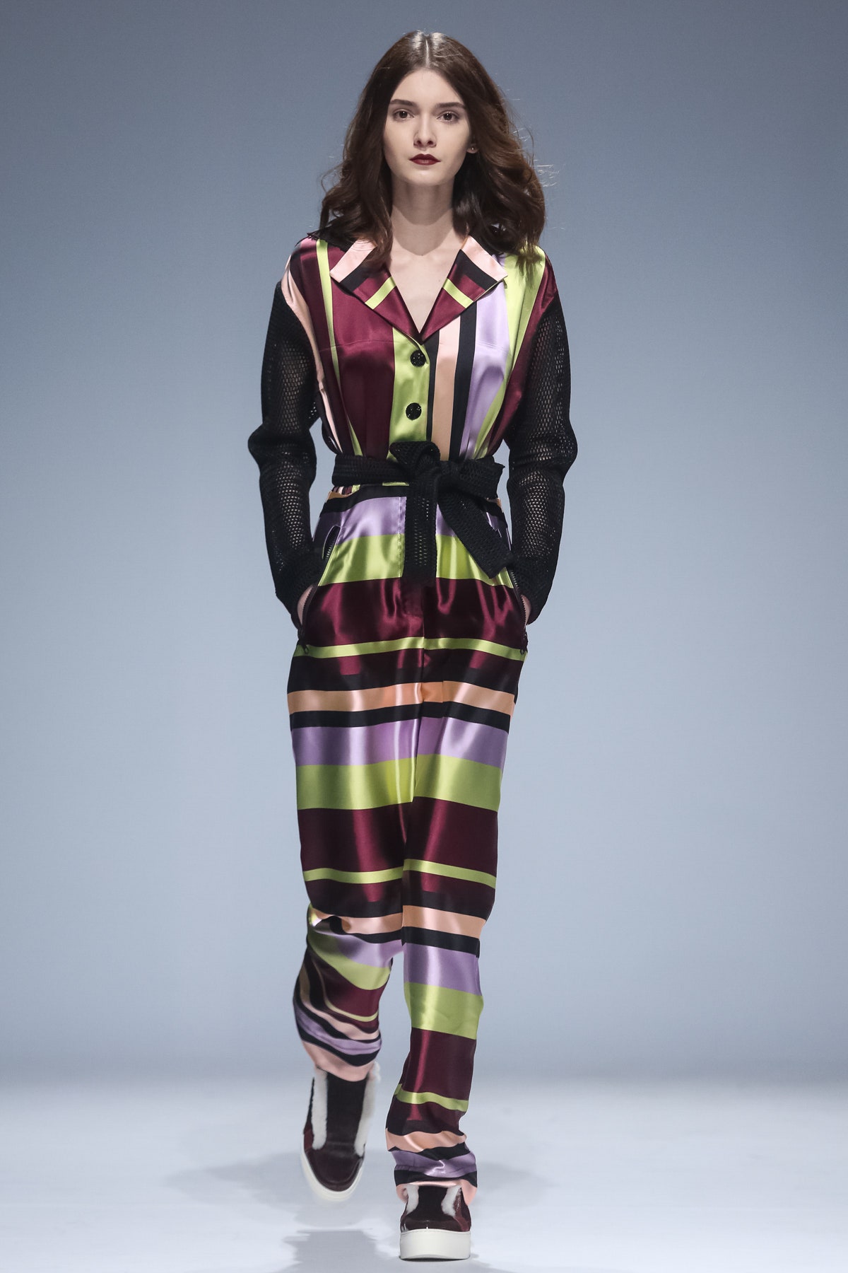 striped silk fitted jumpsuit