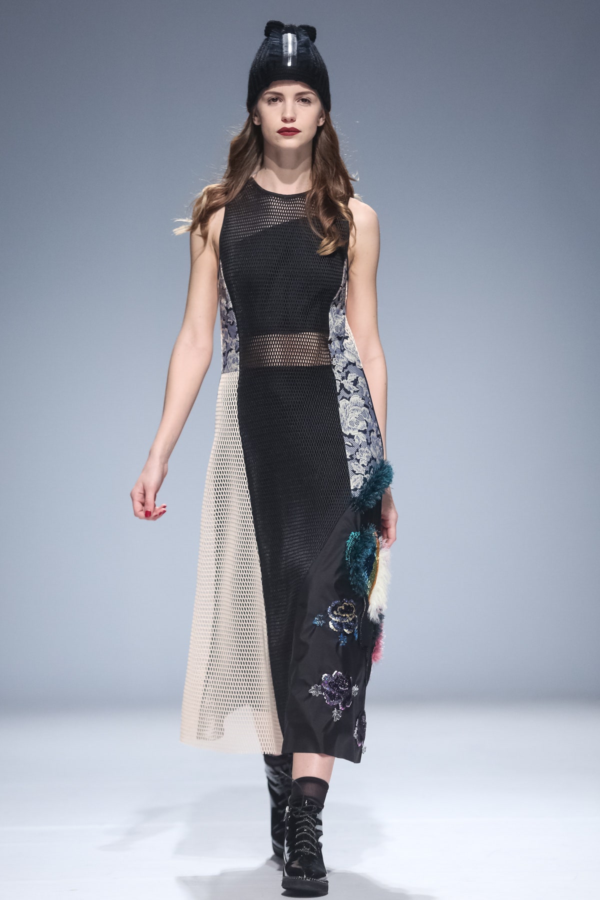 black mesh sleeveless v-neck fitted draped layered dress