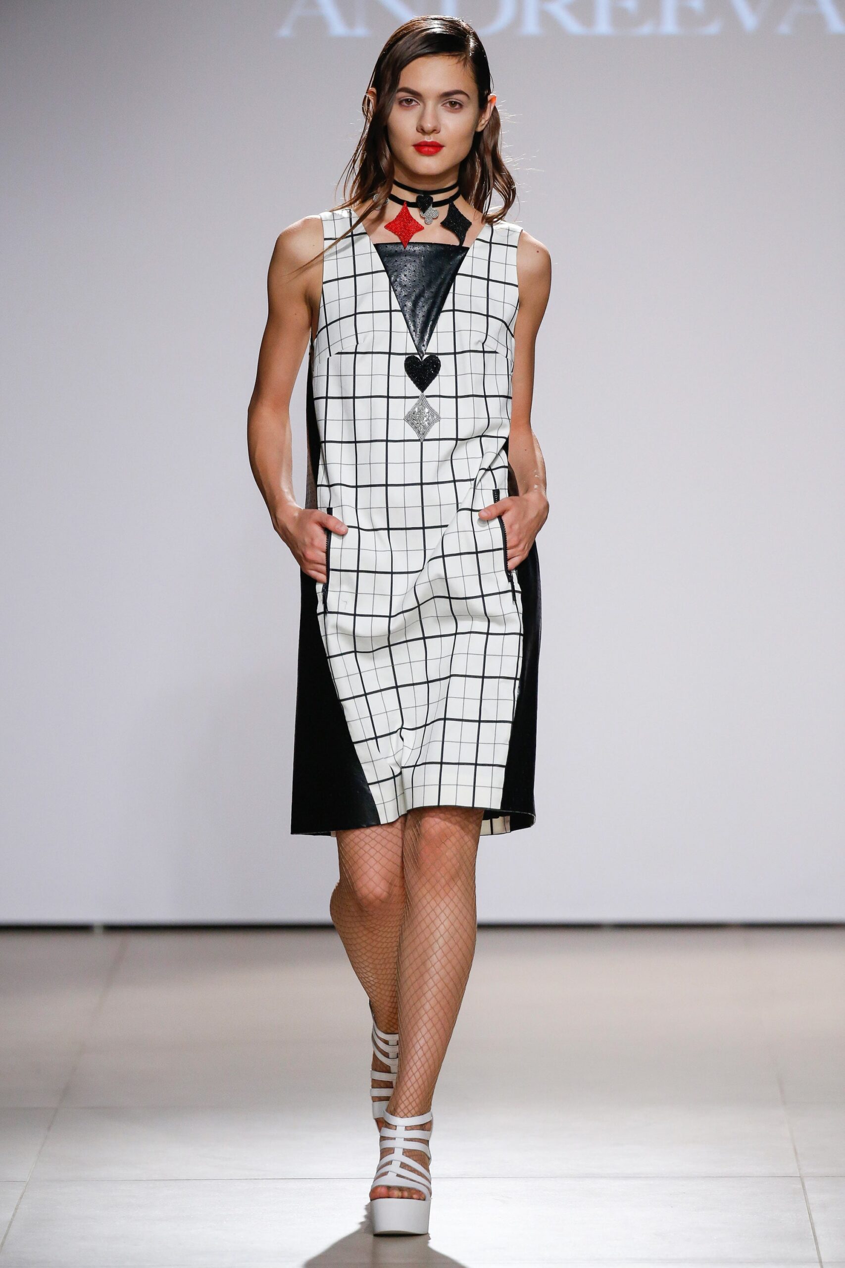 black and white checked sleeveless dress