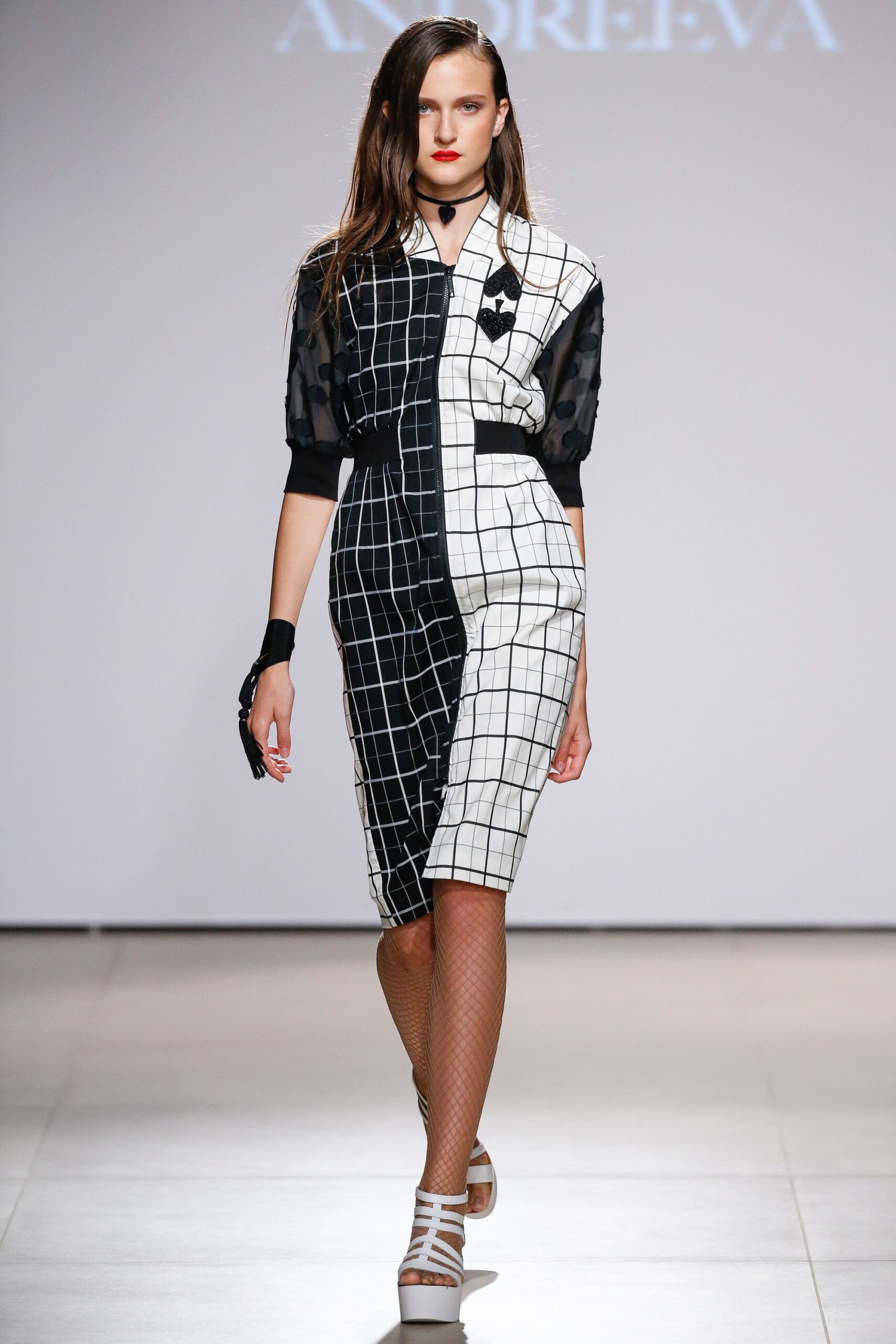 black and white checked midi dress