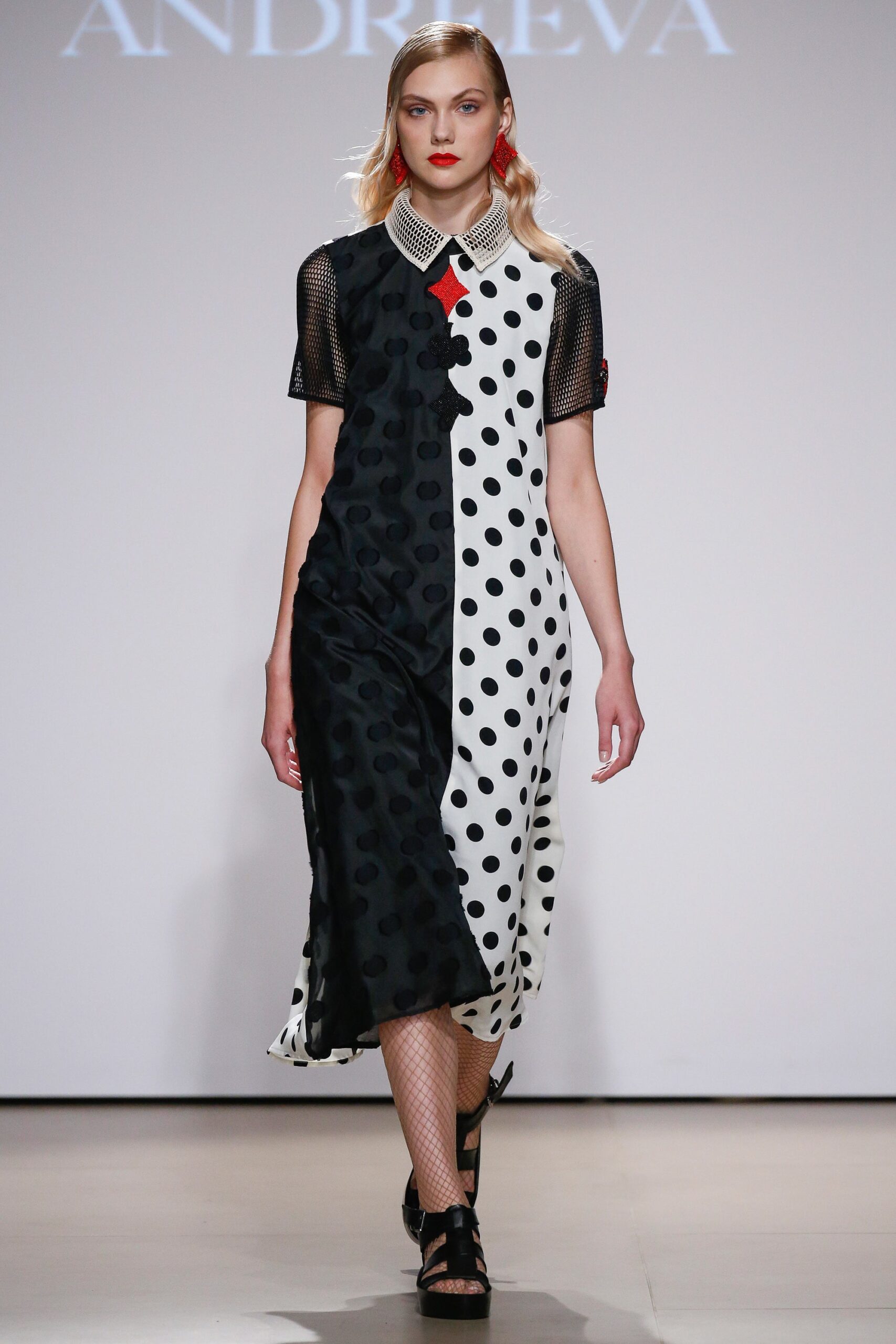 black and white polka-dot midi dress