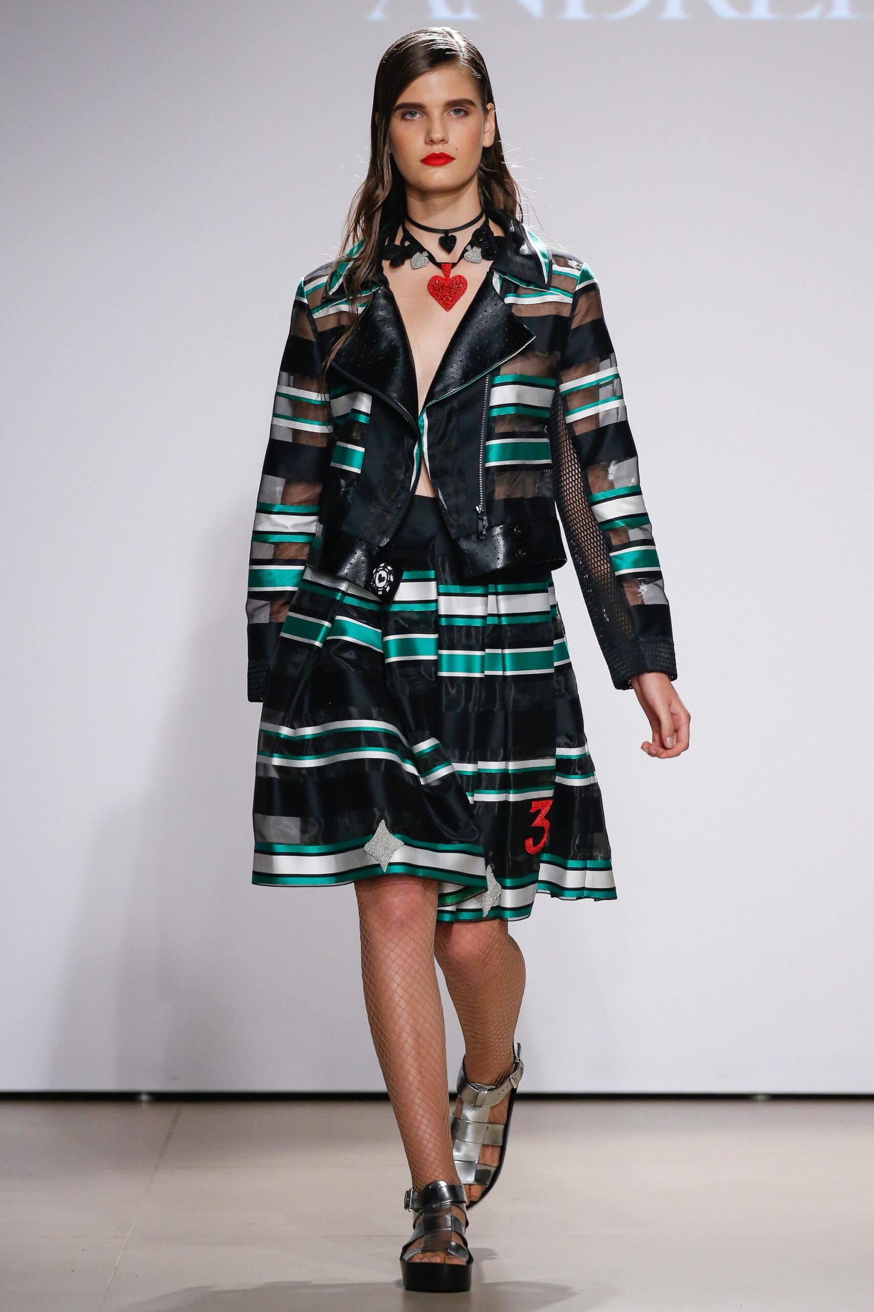 black and green color-blocked jacket and dress