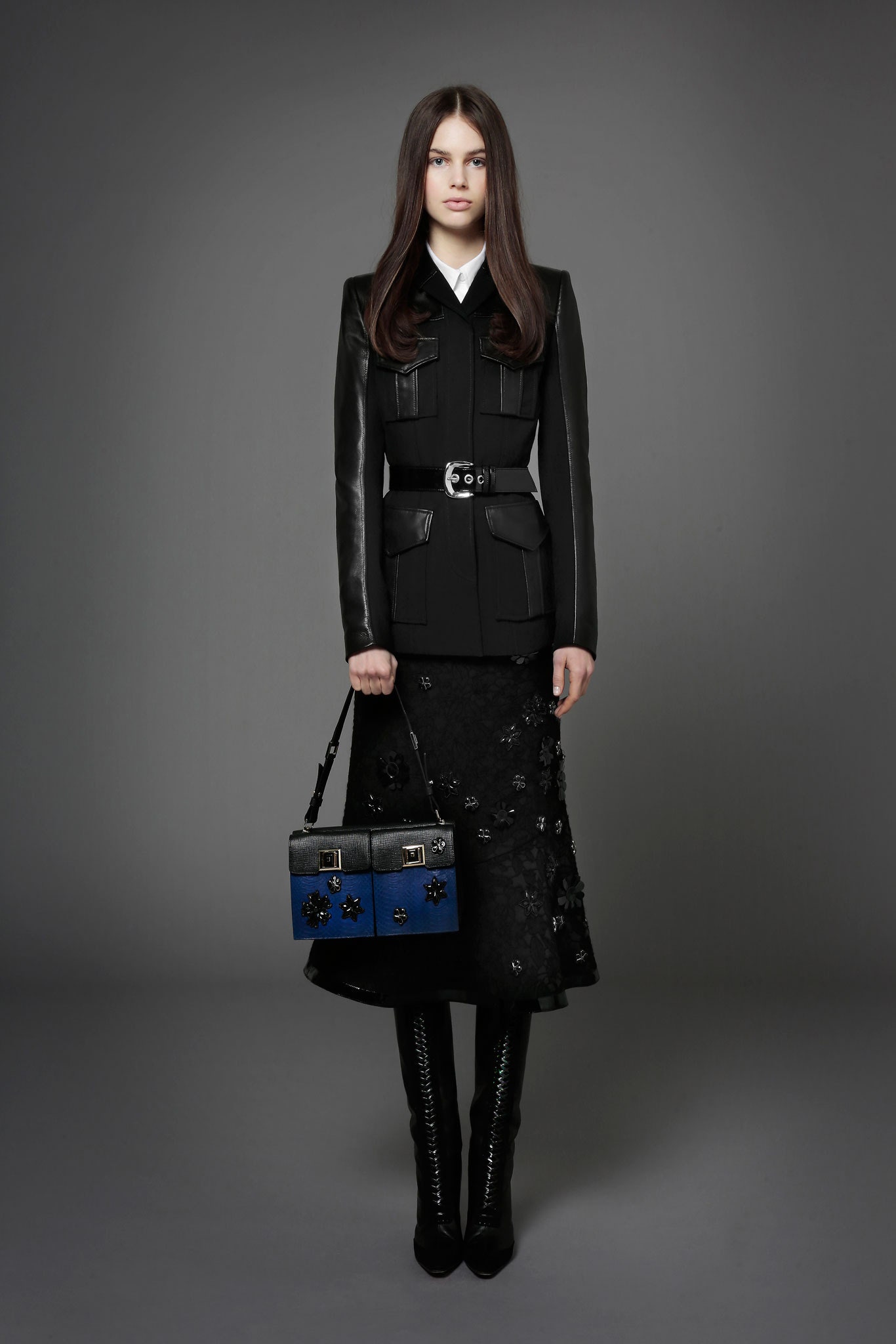 blue leather embellished bag
