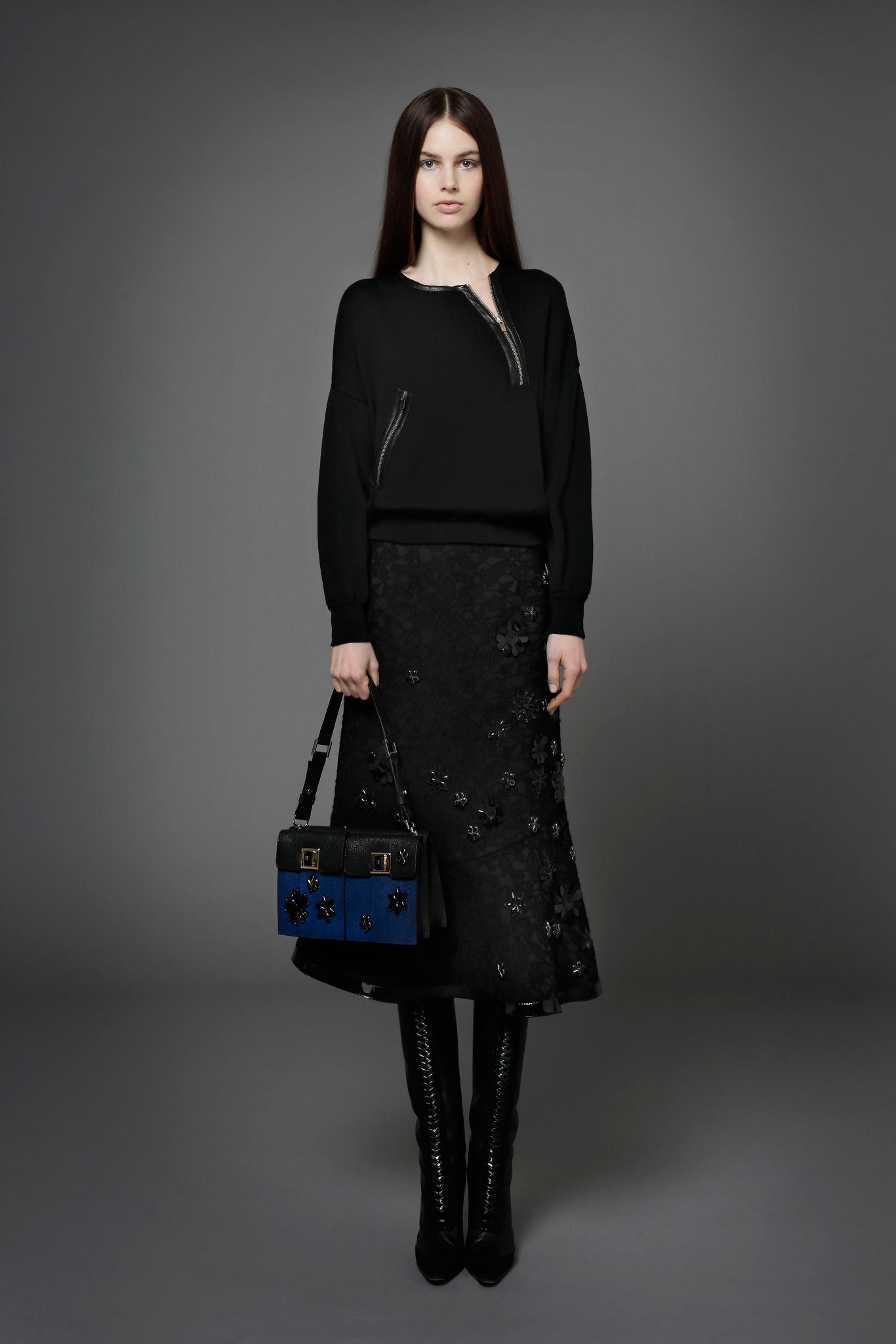 blue leather embellished bag