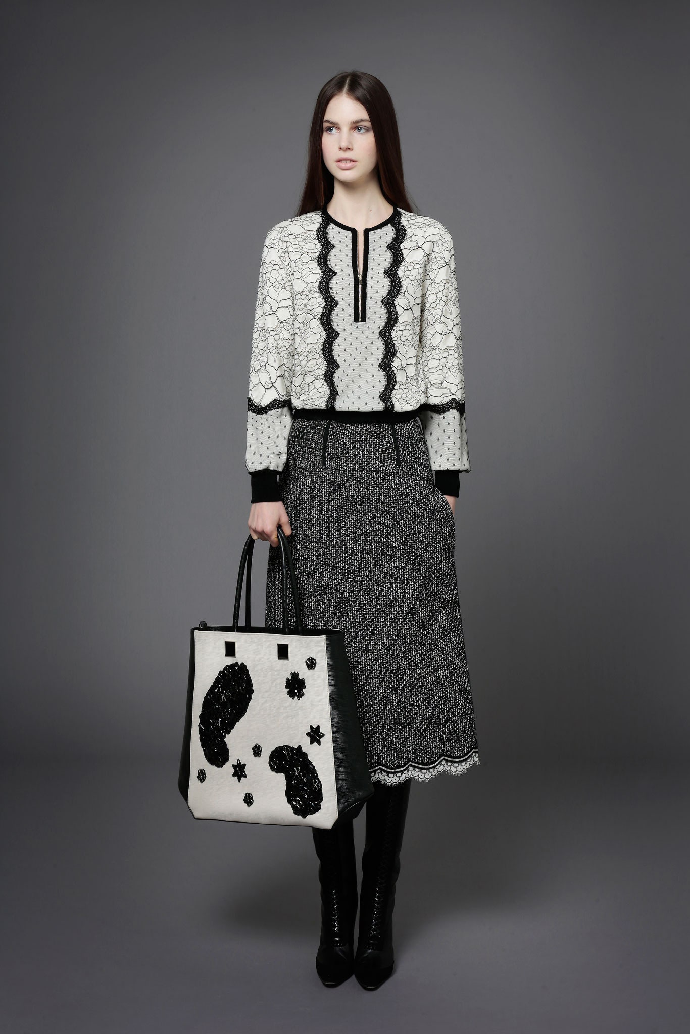white lace long-sleeve collared fitted embroidered top