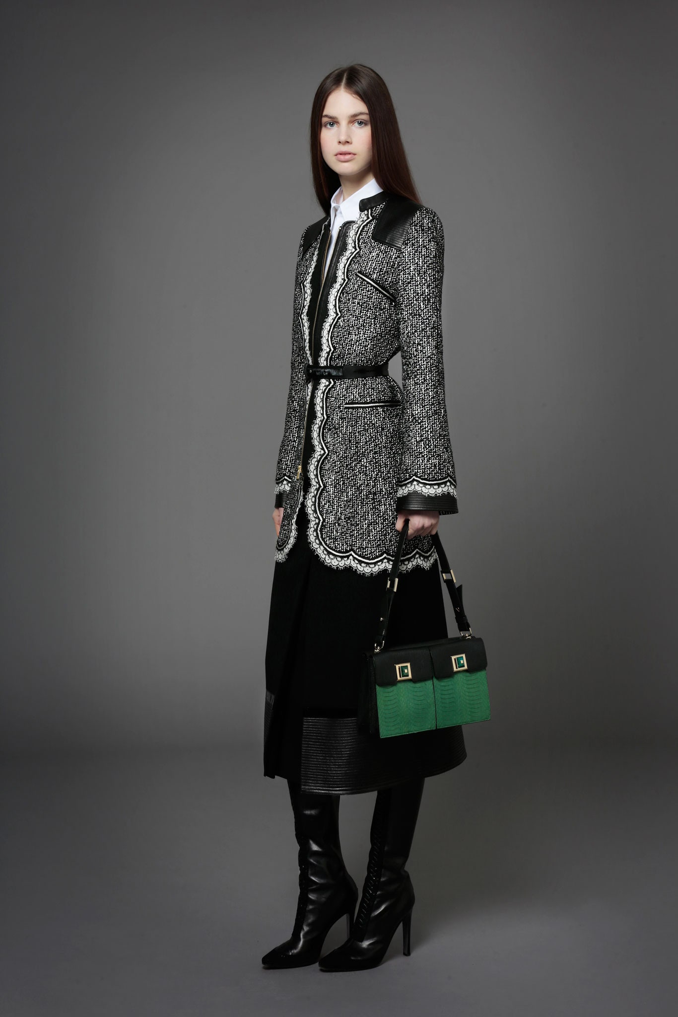 green leather structured bag