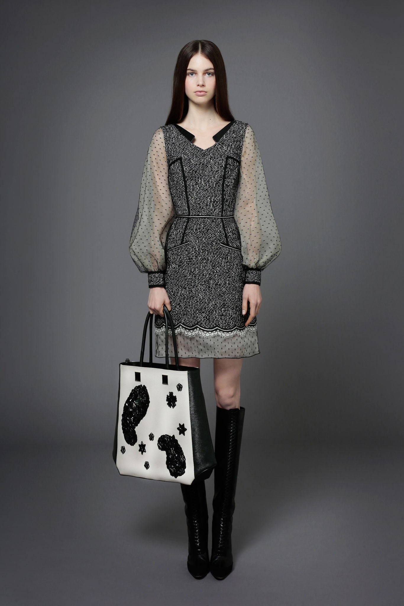 black and white polka-dot dress