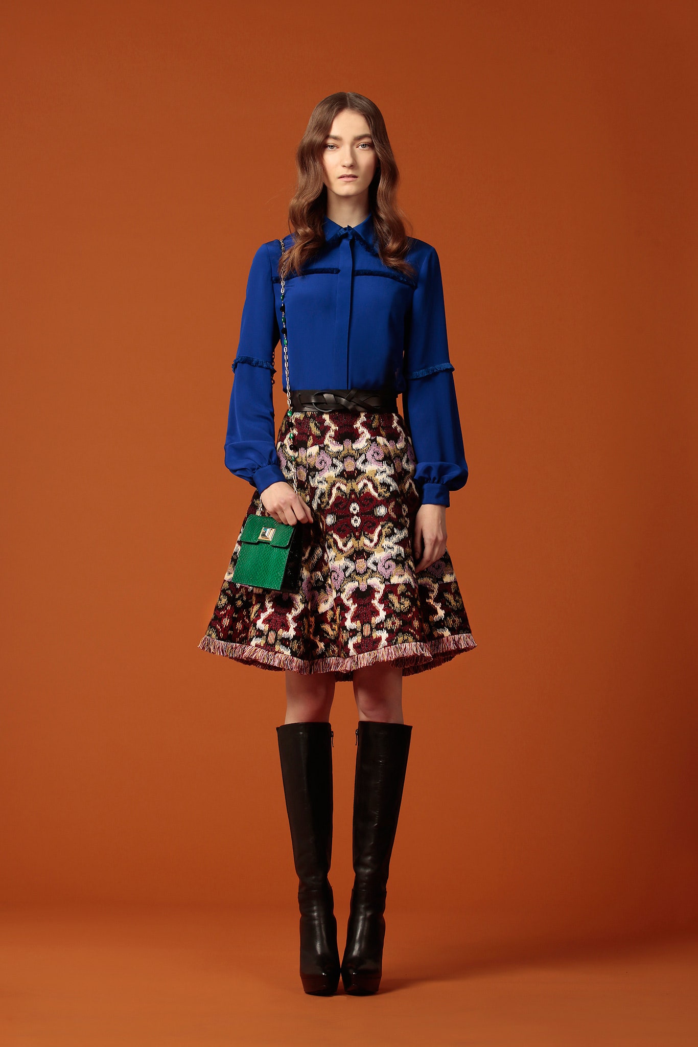 multi fitted flared midi skirt