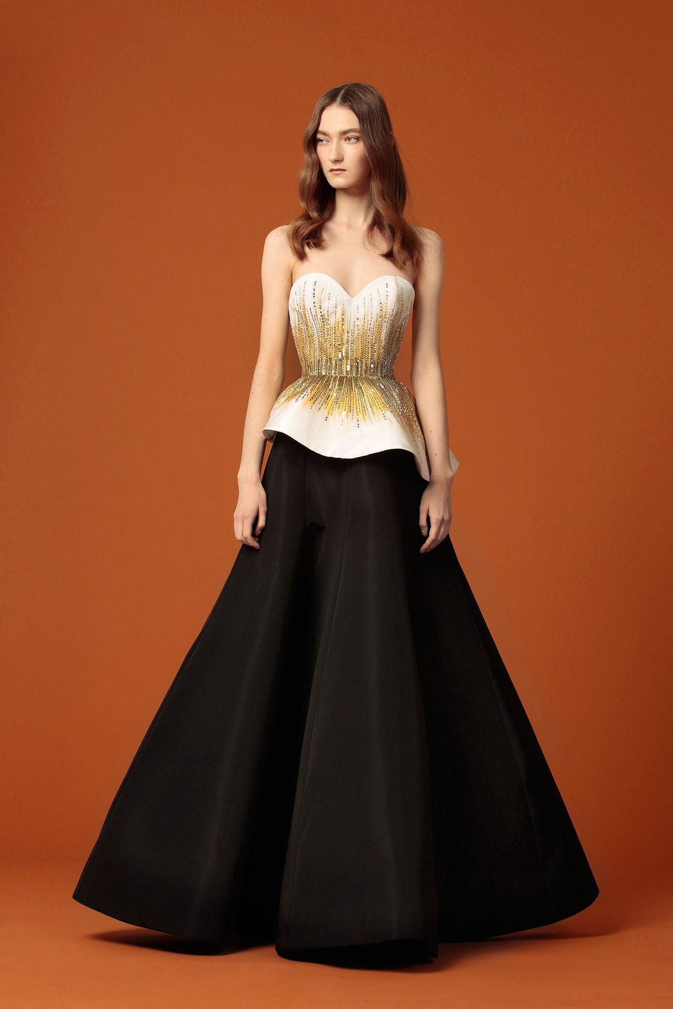 black and white embellished gown