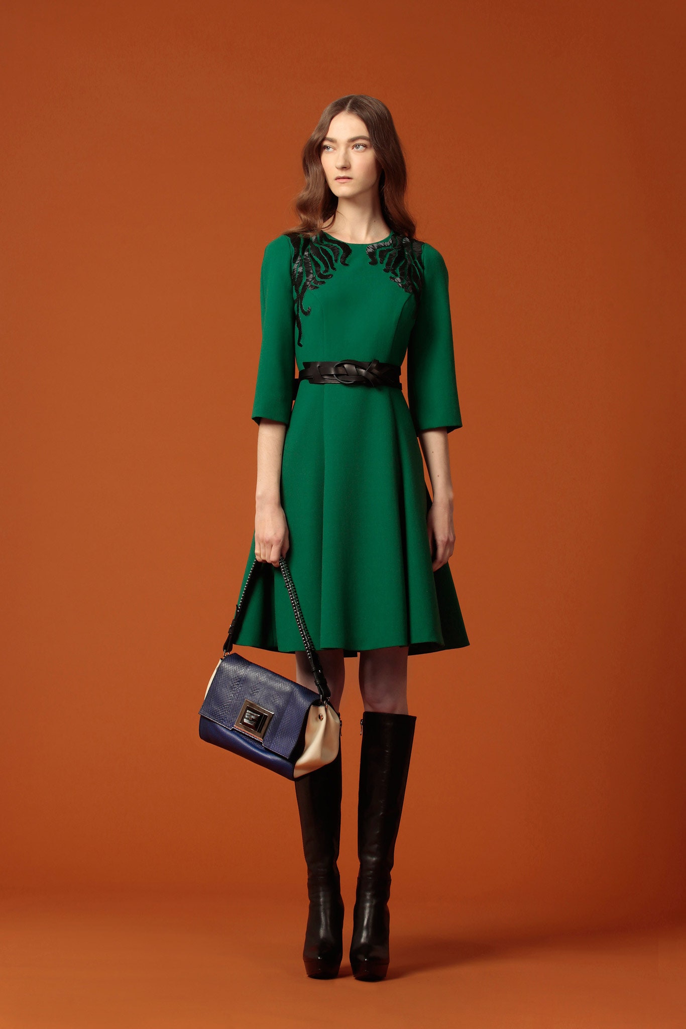 blue leather color-blocked bag