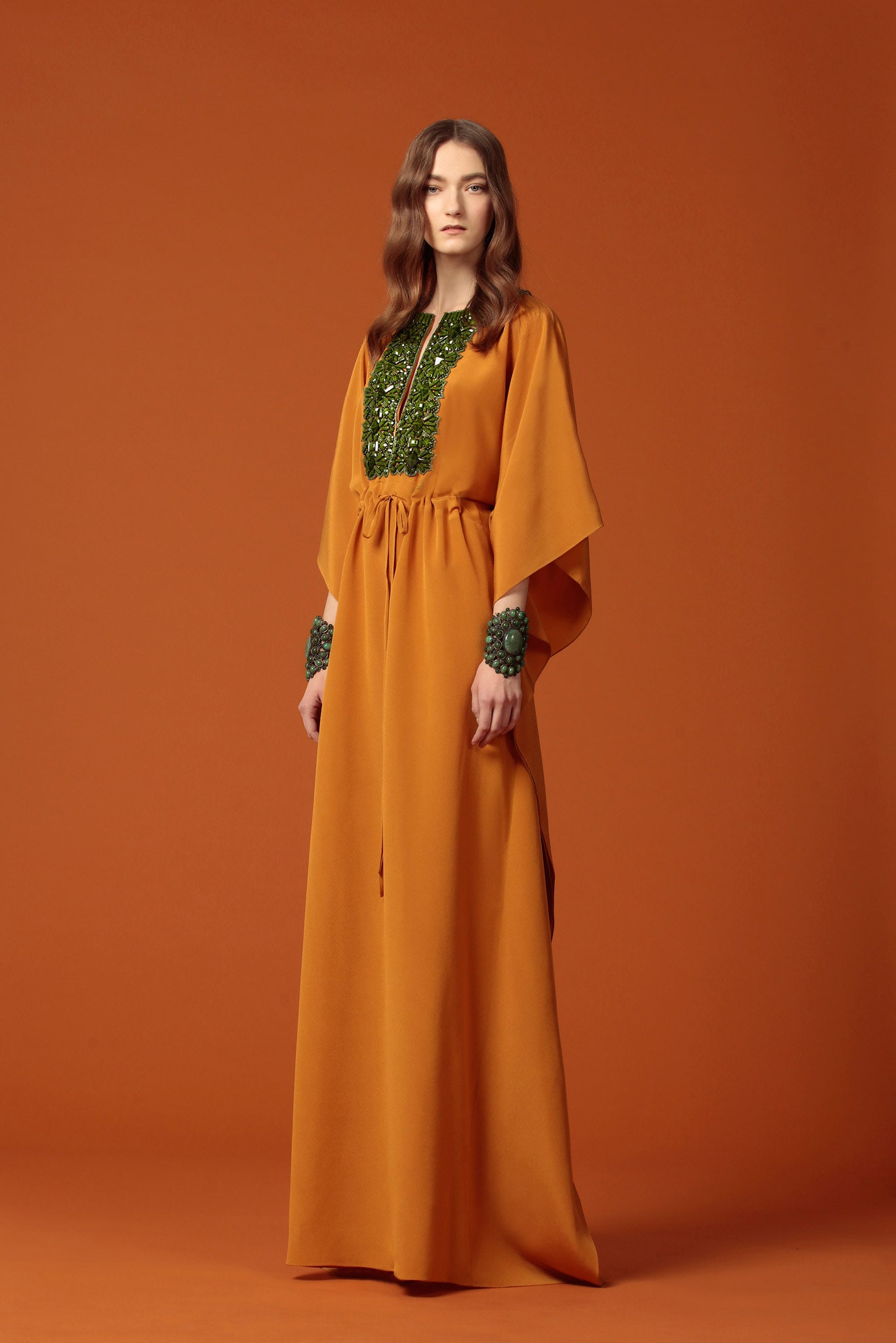 relaxed orange embroidered maxi dress
