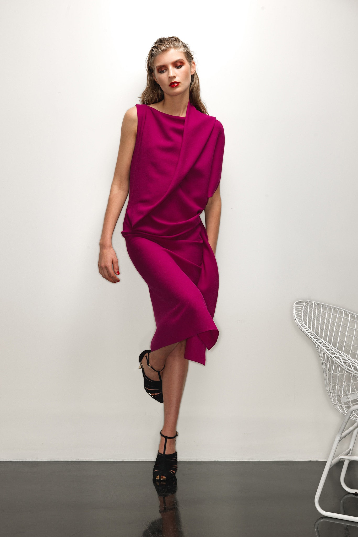 fitted pink asymmetric dress
