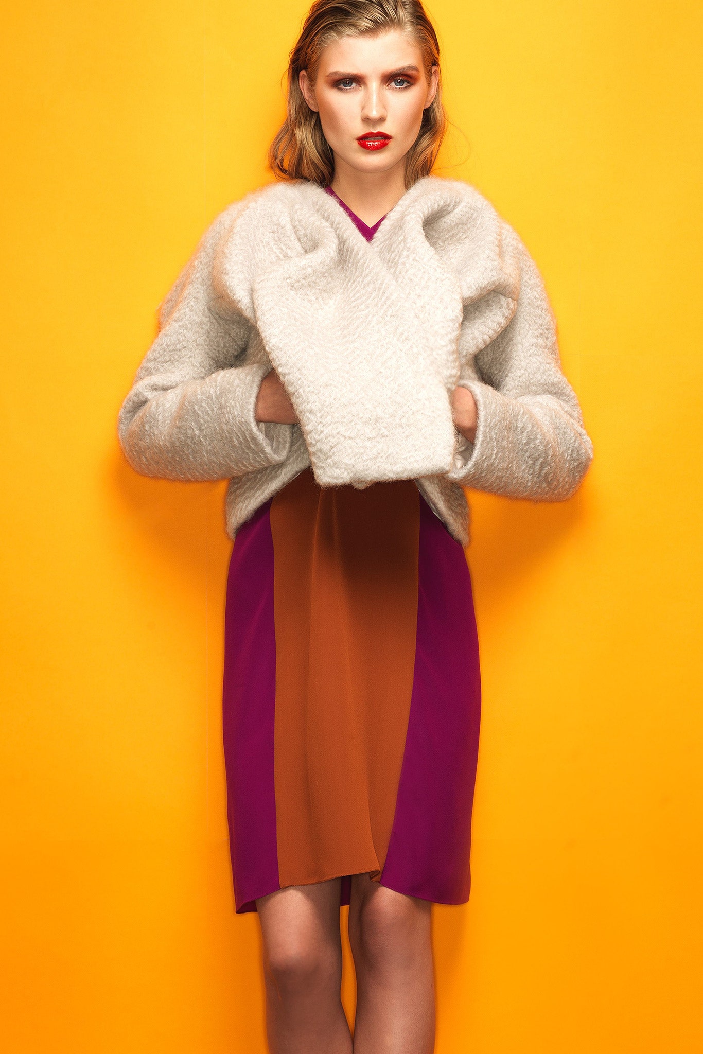 white wool long-sleeve oversized textured coat