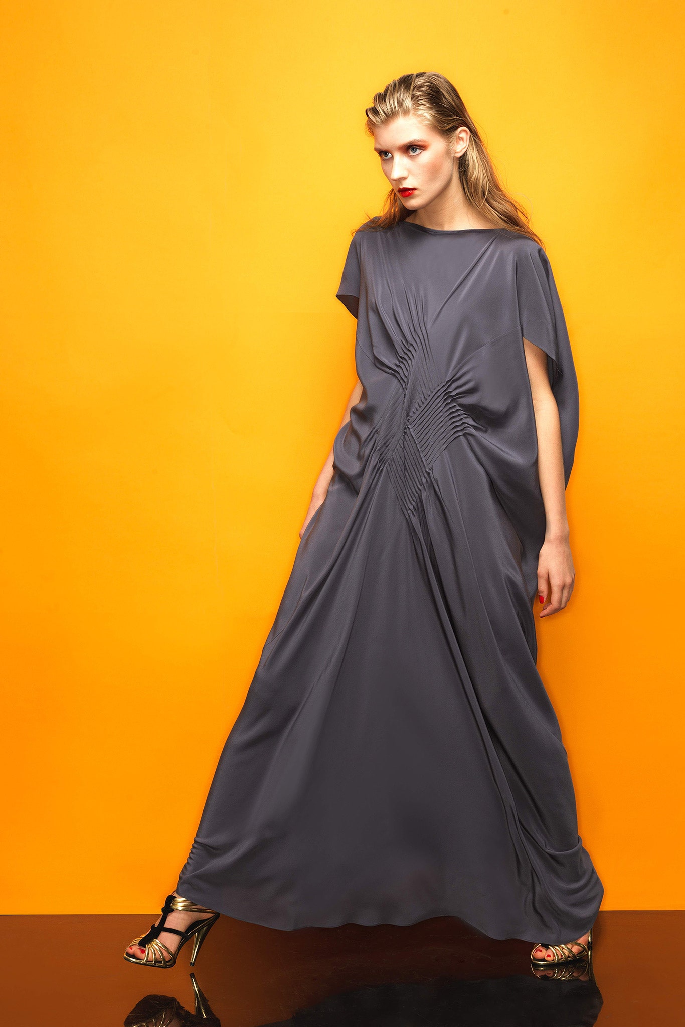 gray silk relaxed maxi dress