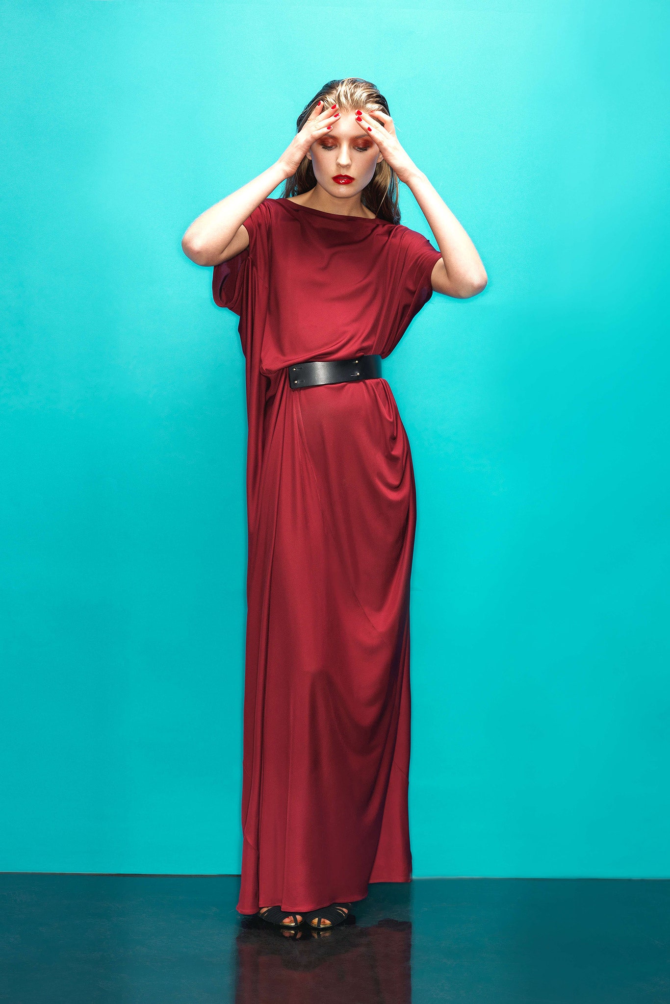 red silk relaxed maxi dress