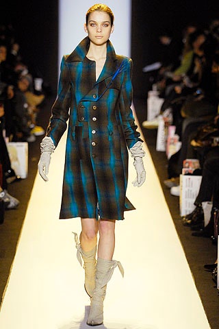 blue and black checked coat