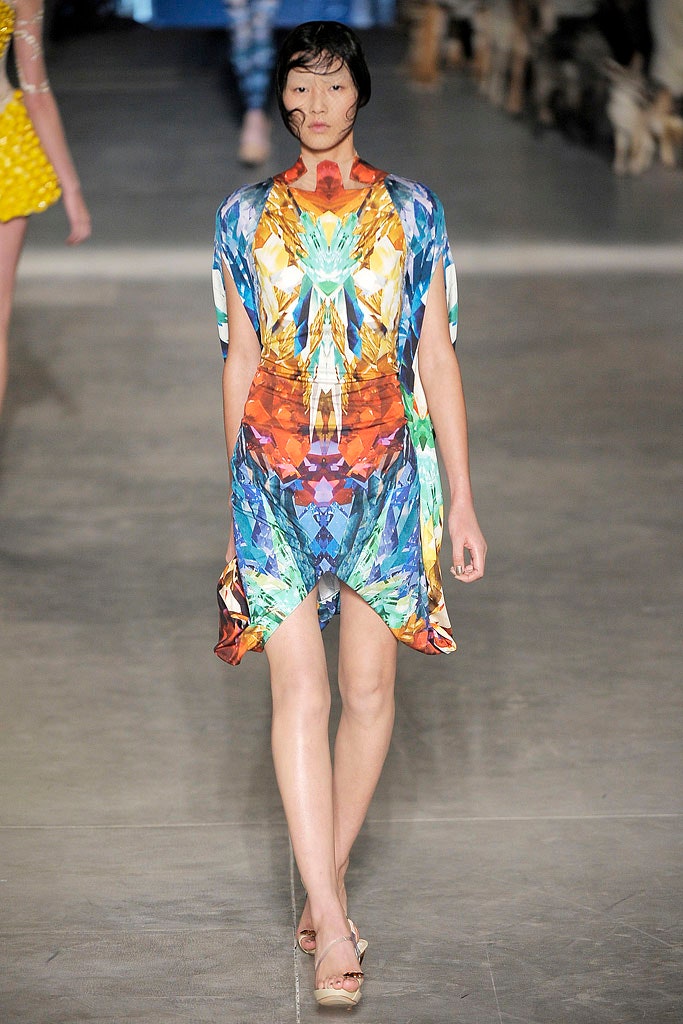 multi-colored draped sleeveless dress