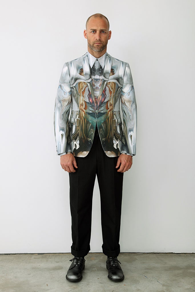 multi silk long-sleeve collared tailored printed blazer