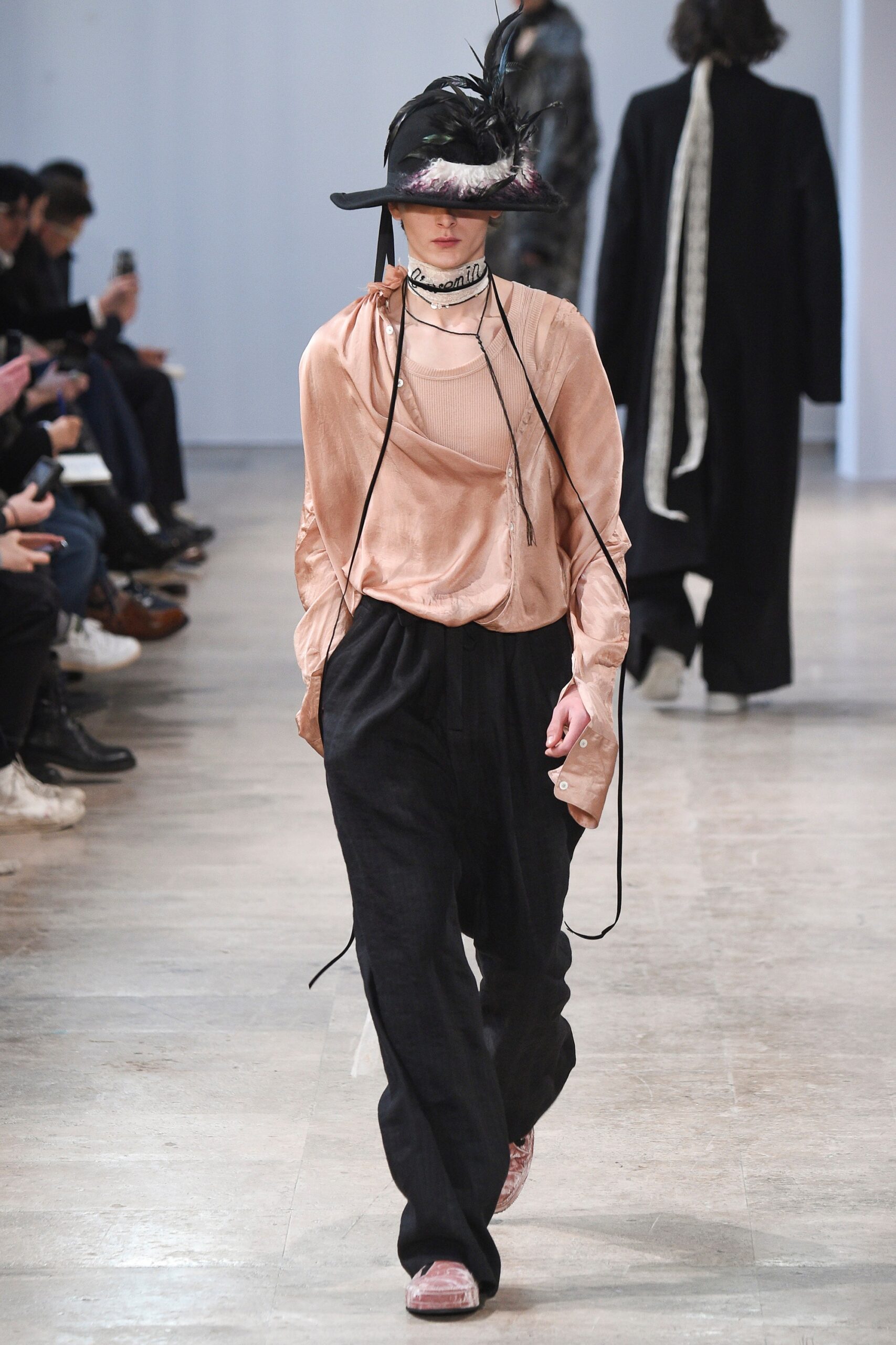 pink silk long-sleeve v-neck relaxed draped top