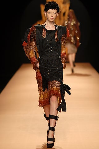 black and orange pleated dress