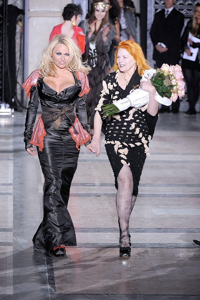 black silk fitted gown and polka-dot dress