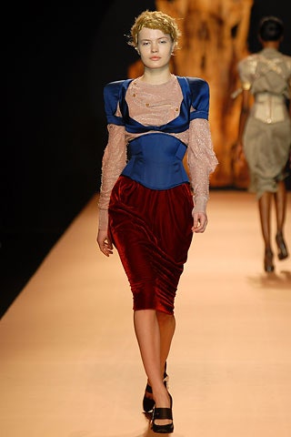 blue and red fitted midi dress