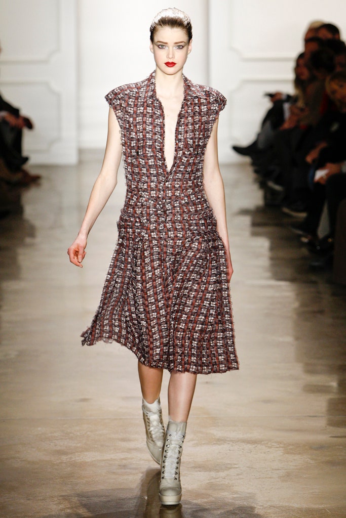 red and white pleated midi dress