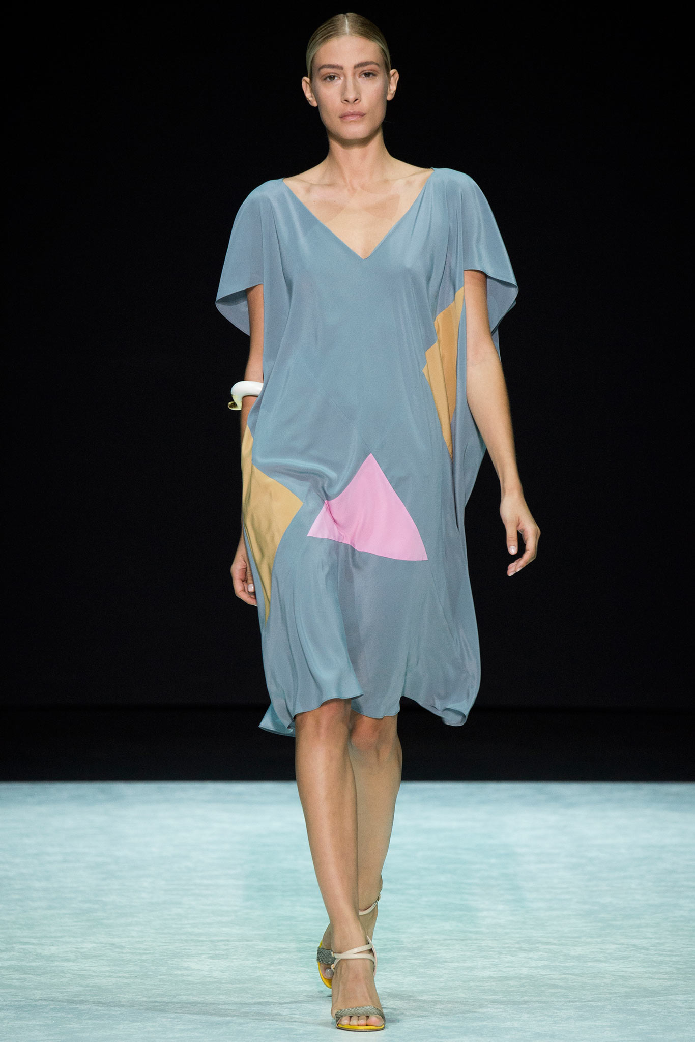 blue color-blocked midi dress