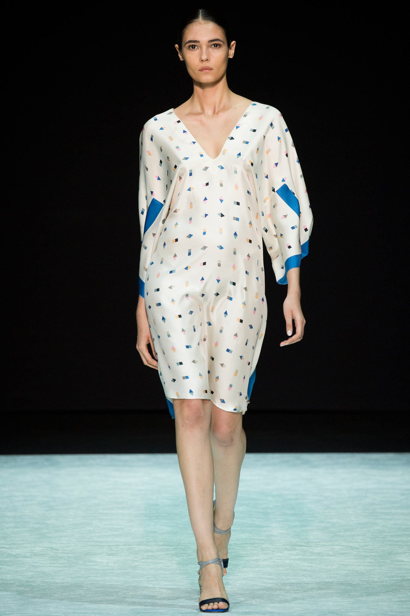 white and blue printed midi dress