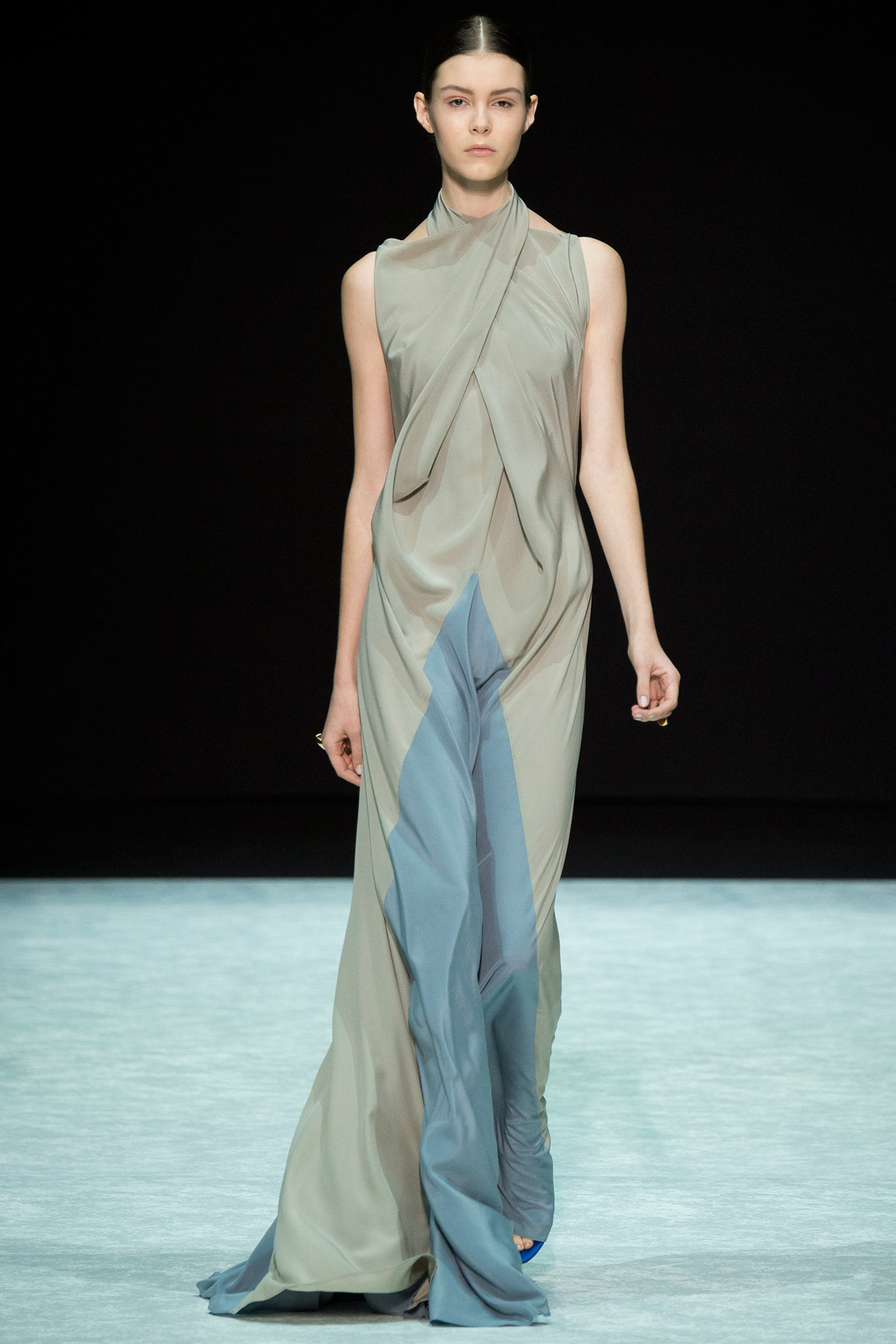 gray and blue silk gown