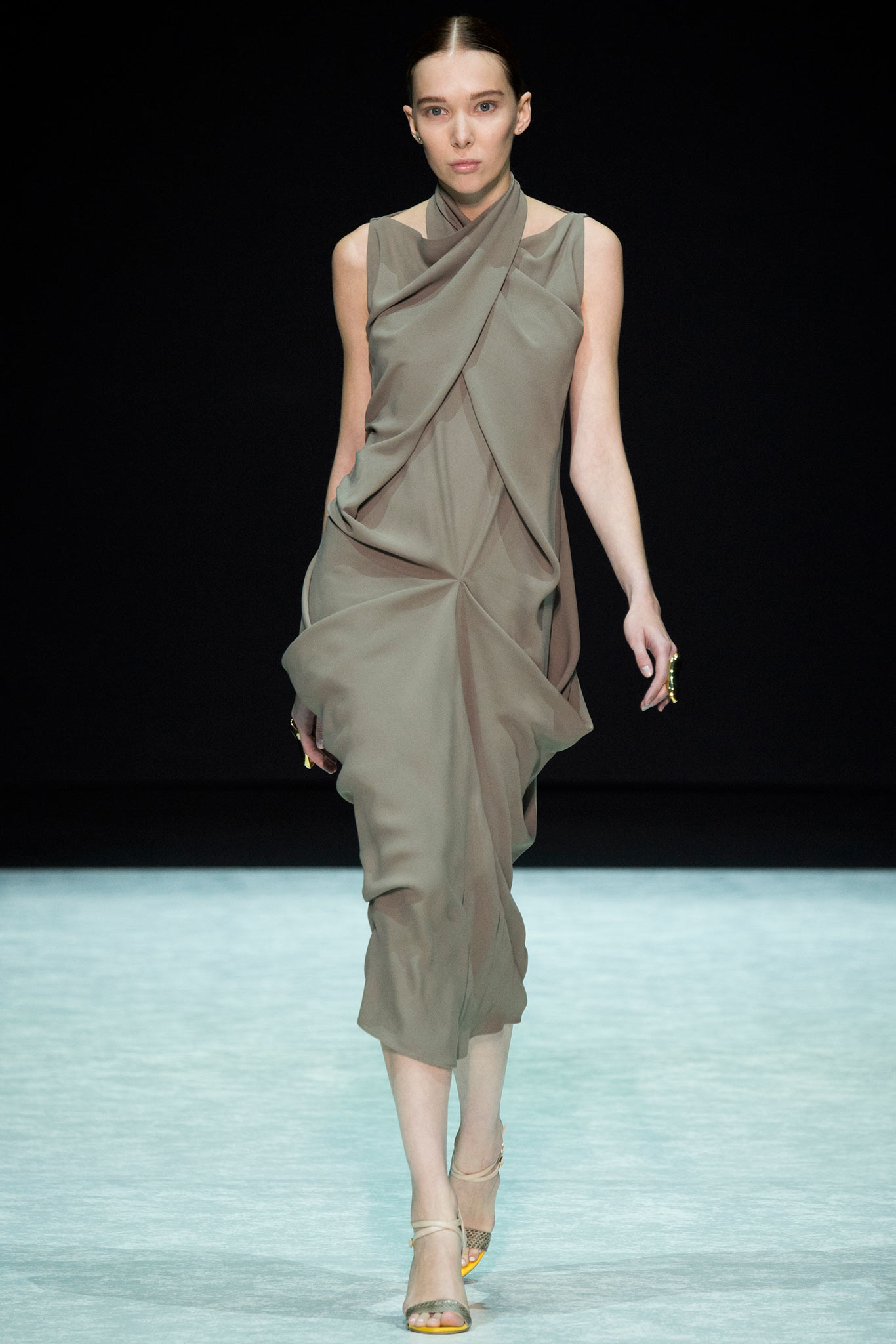 beige silk sleeveless dress