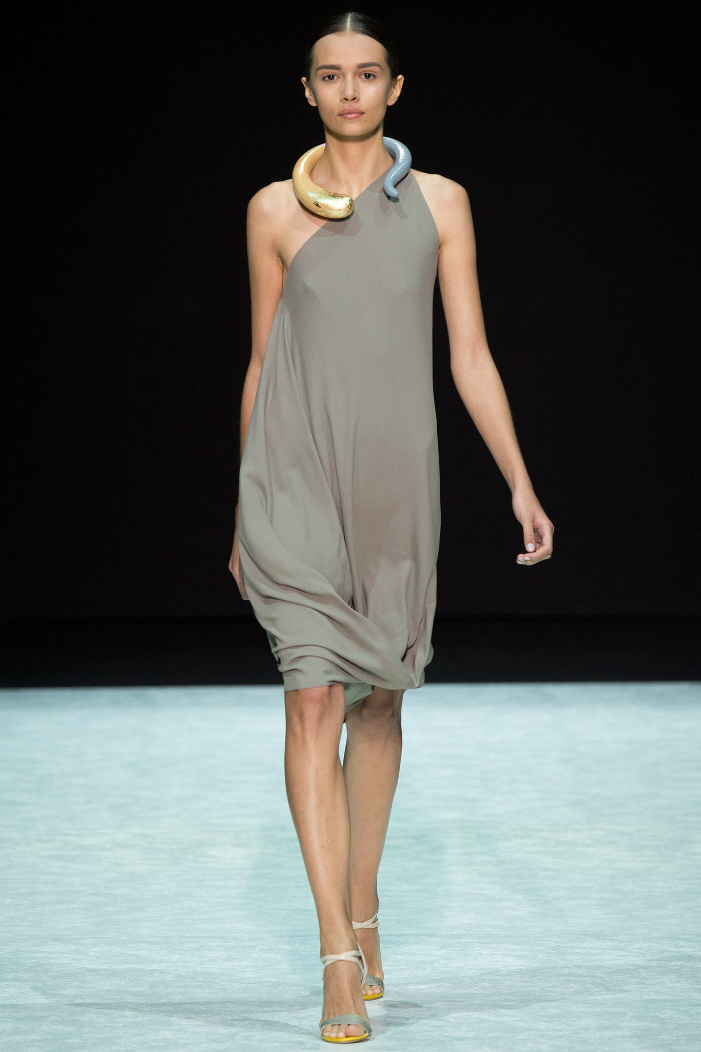 gray silk sleeveless dress
