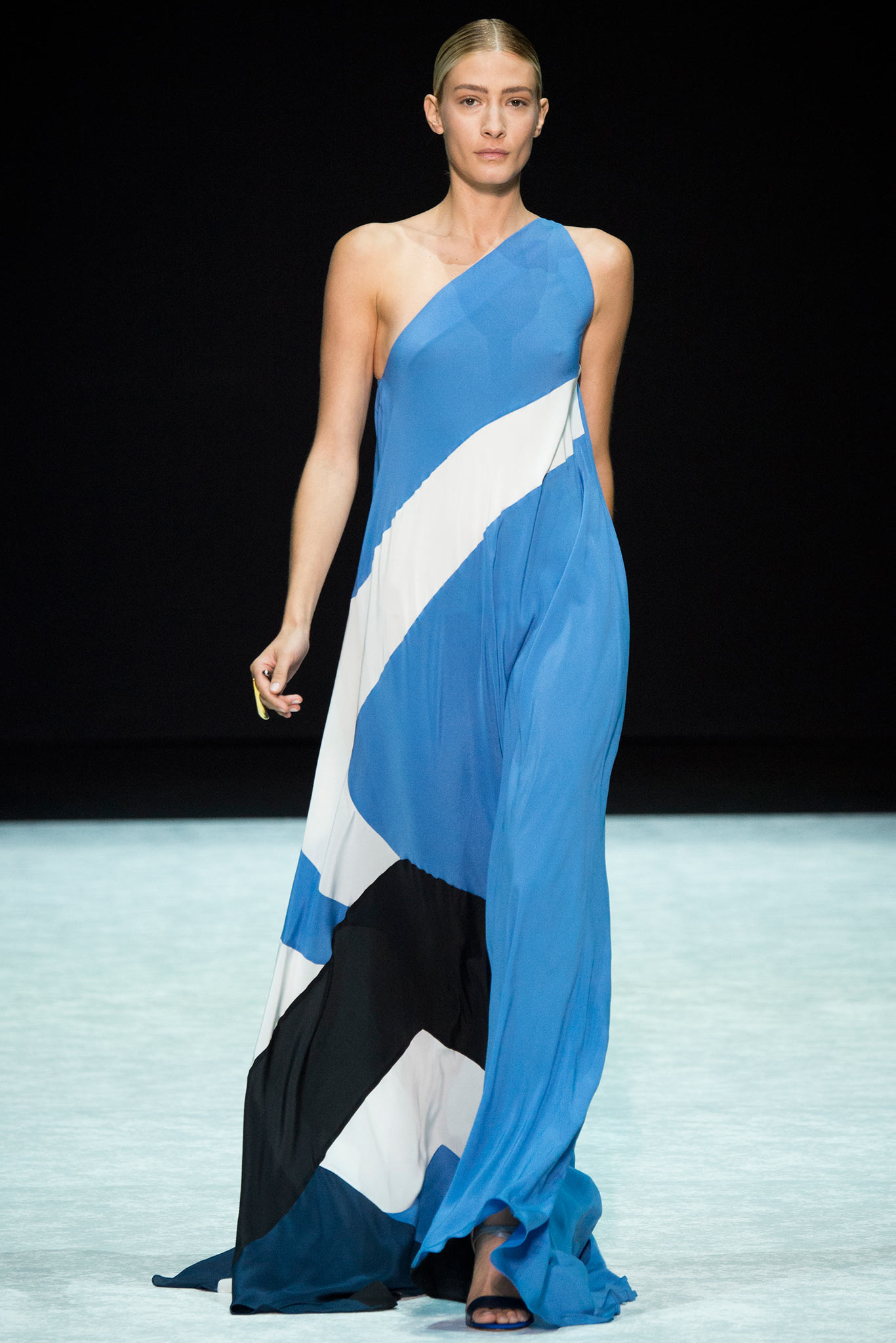 blue asymmetric draped maxi dress