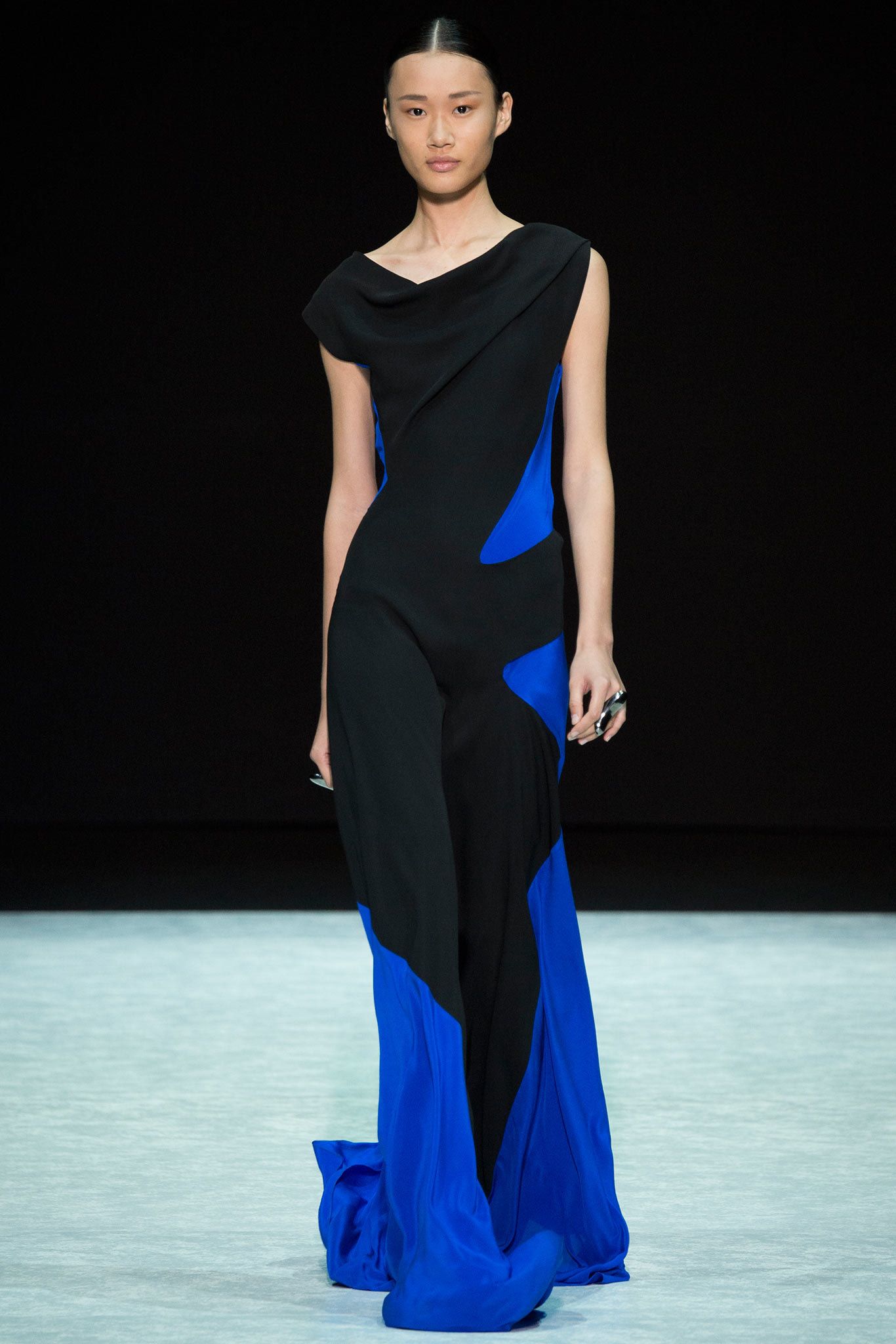 black and blue color-blocked gown