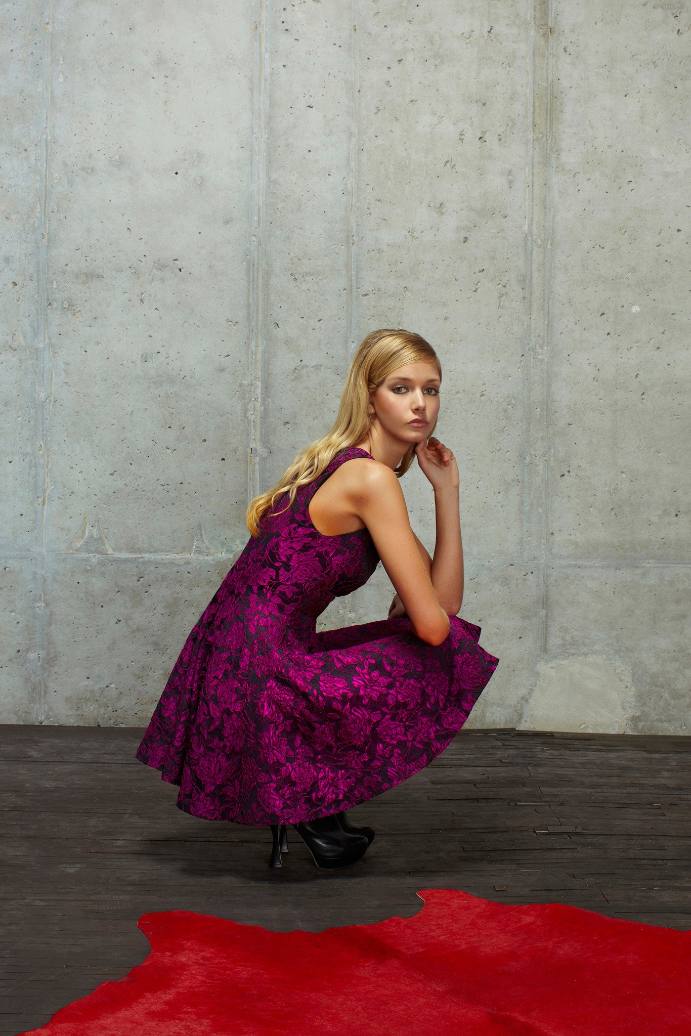 fitted purple silk dress