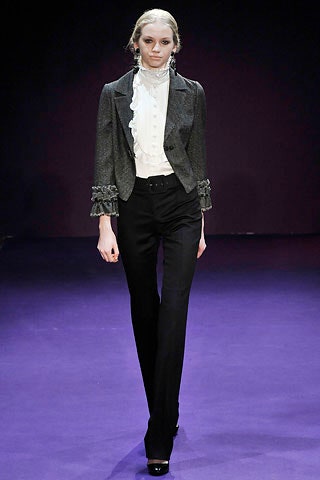 tailored black blazer with pleated blouse