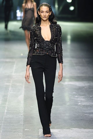 black silk fitted top and pants