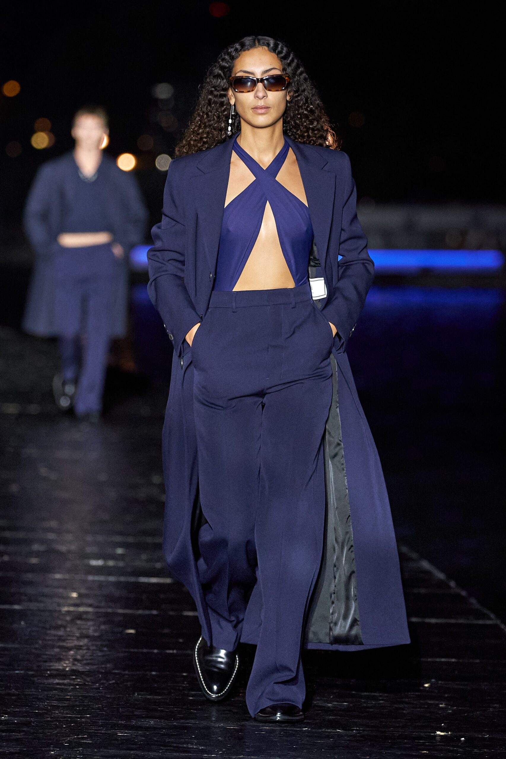 navy tailored blazer and fitted top