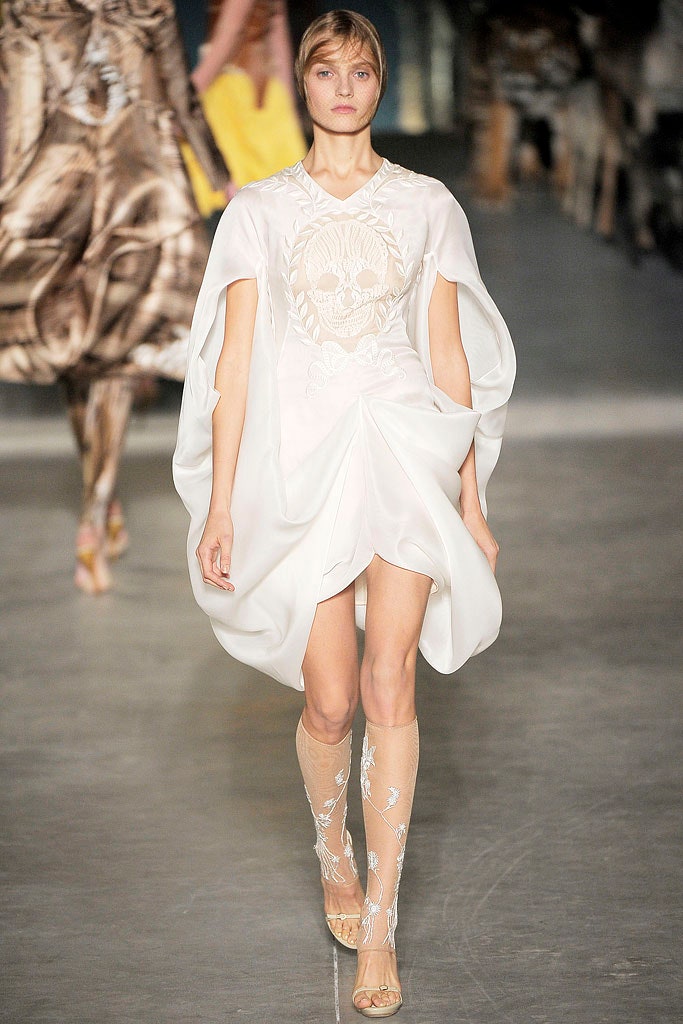 white silk sleeveless v-neck fitted draped flowing dress