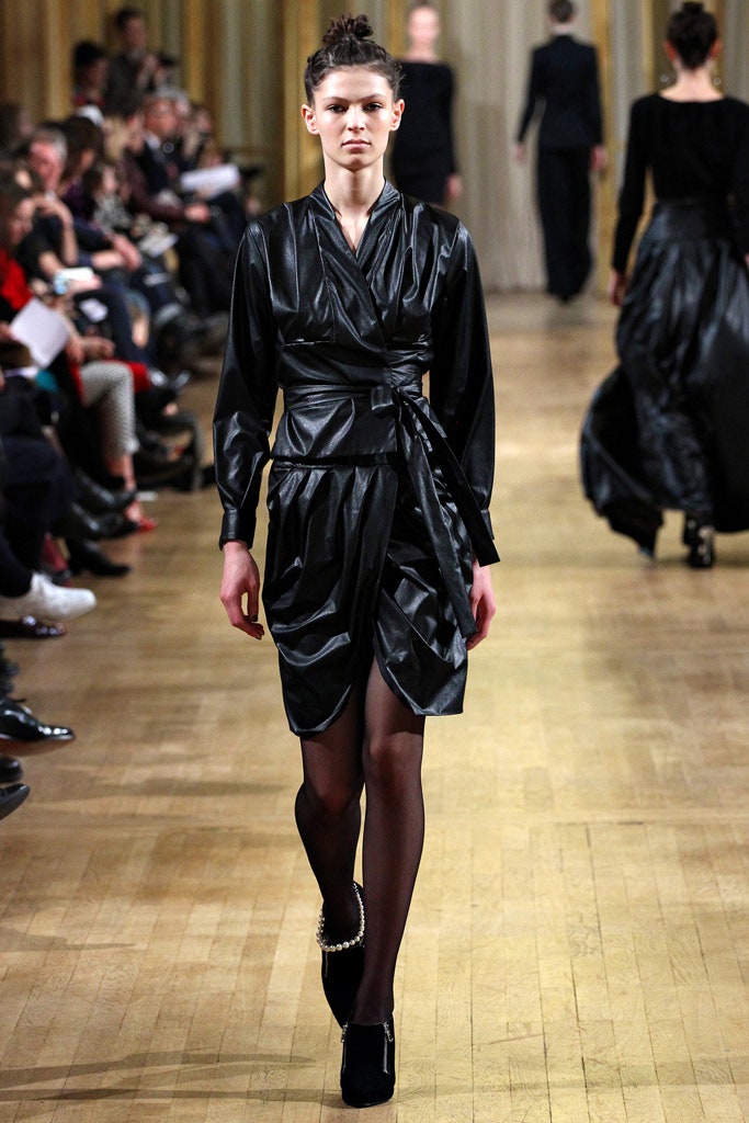 black leather wrap dress