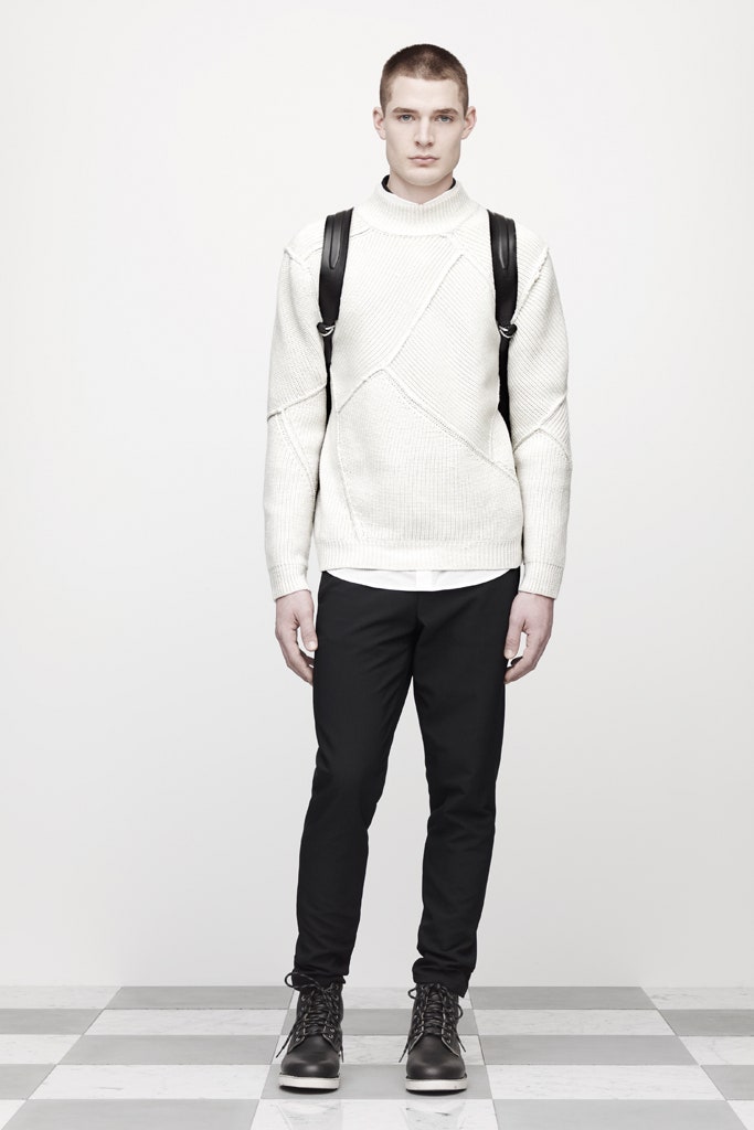 white cotton long-sleeve high-neck fitted layered sweater