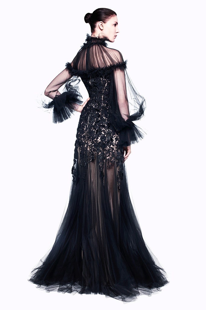 black tulle embroidered gown